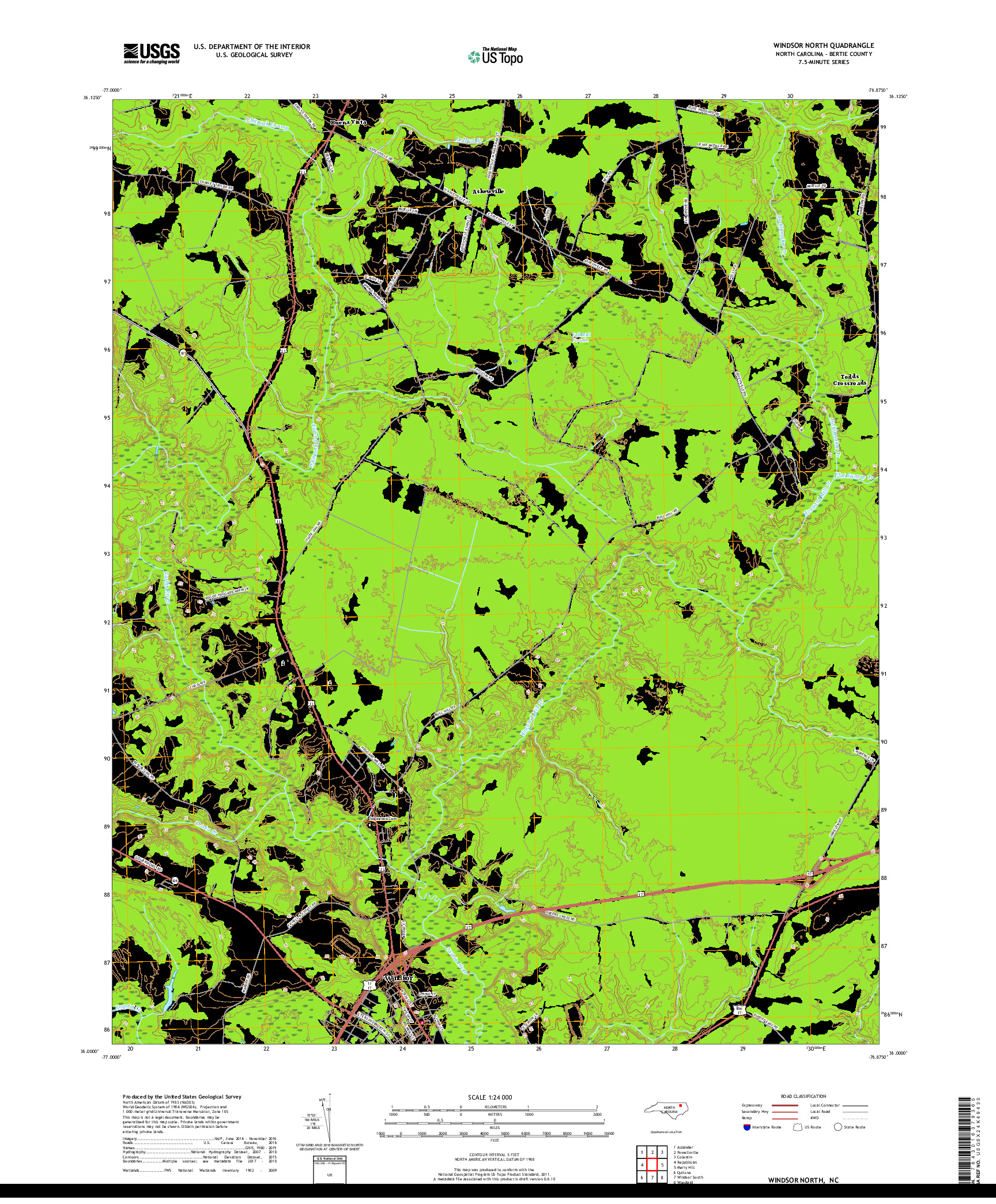 USGS US TOPO 7.5-MINUTE MAP FOR WINDSOR NORTH, NC 2019