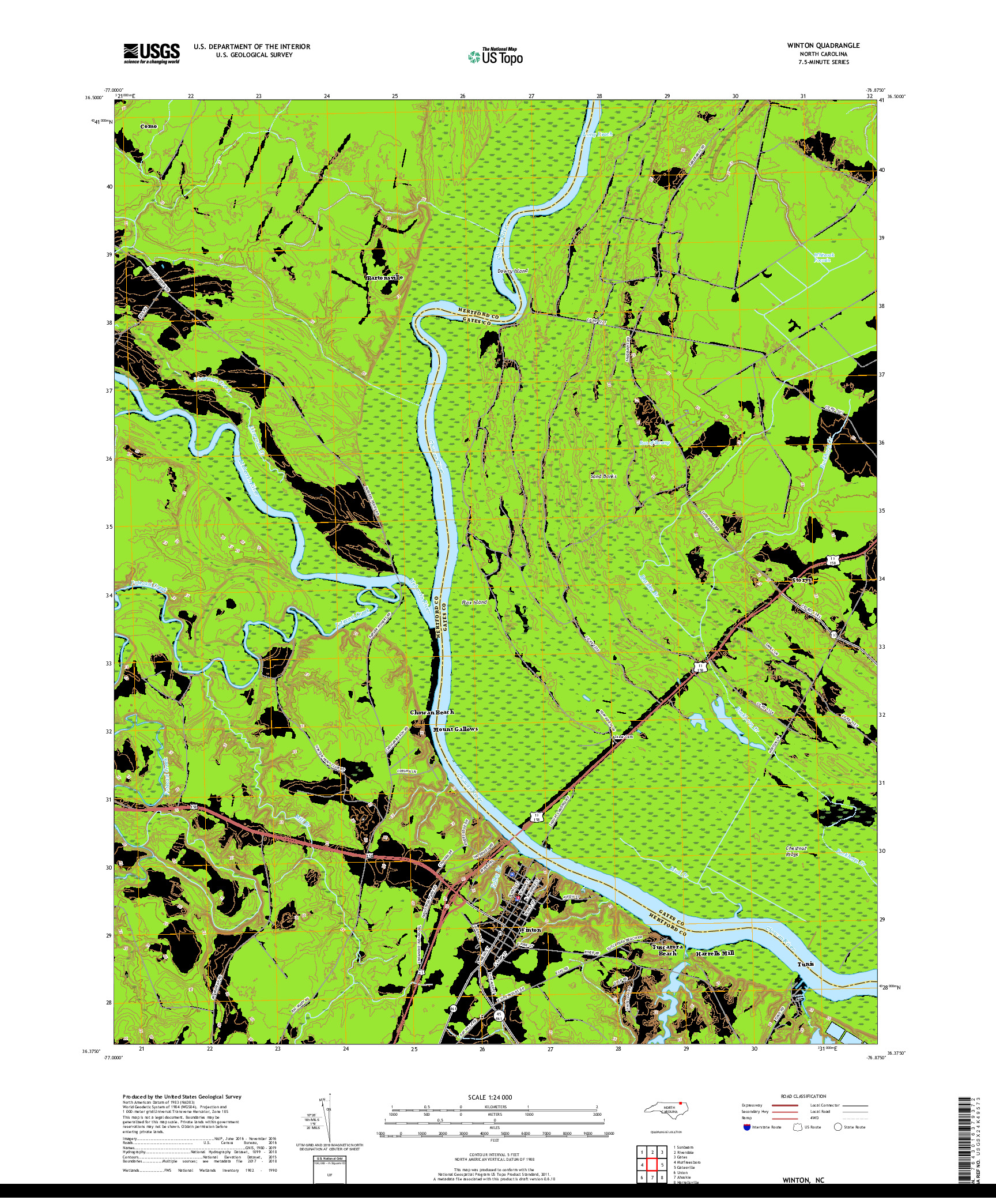 USGS US TOPO 7.5-MINUTE MAP FOR WINTON, NC 2019