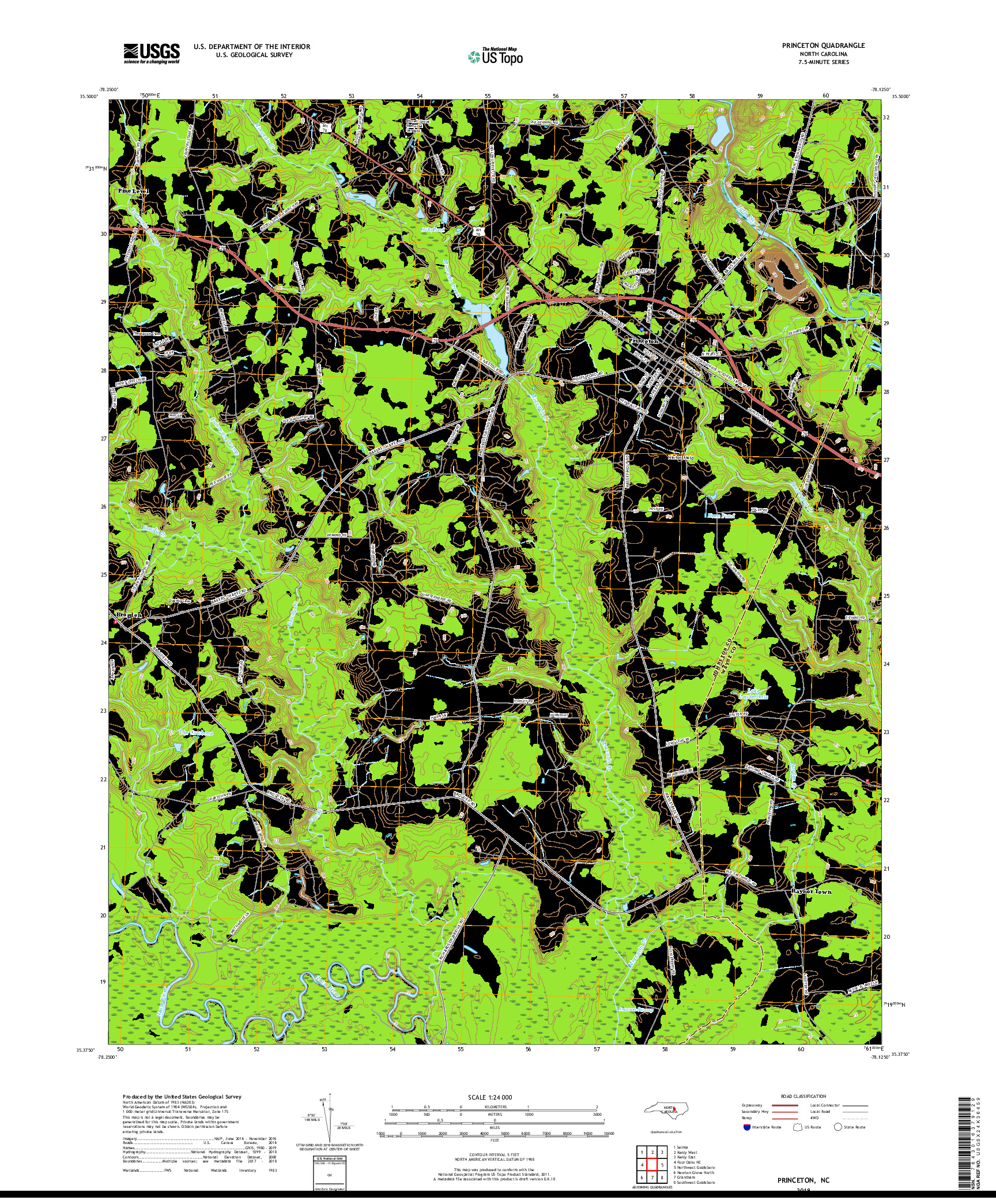 USGS US TOPO 7.5-MINUTE MAP FOR PRINCETON, NC 2019