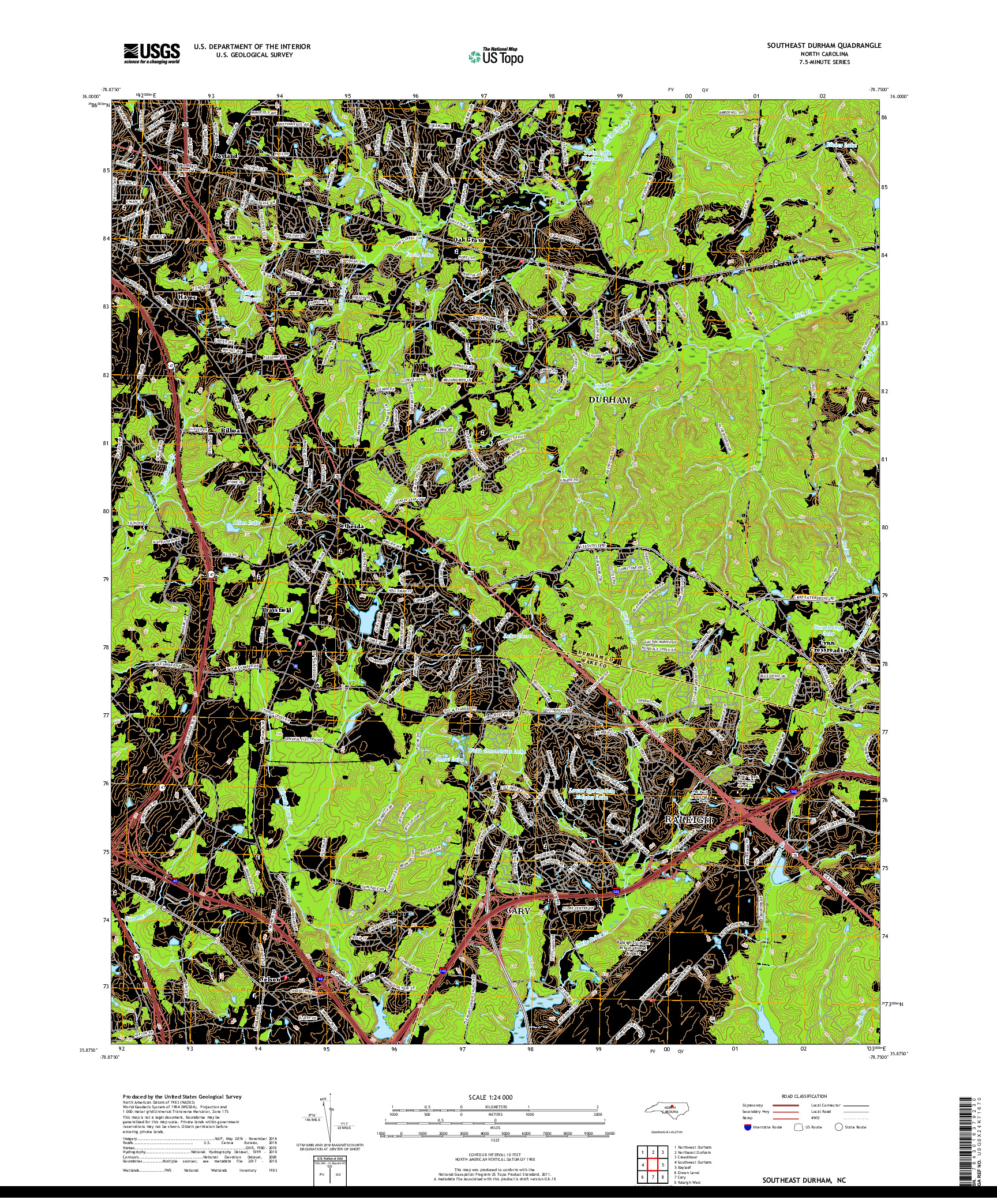 USGS US TOPO 7.5-MINUTE MAP FOR SOUTHEAST DURHAM, NC 2019