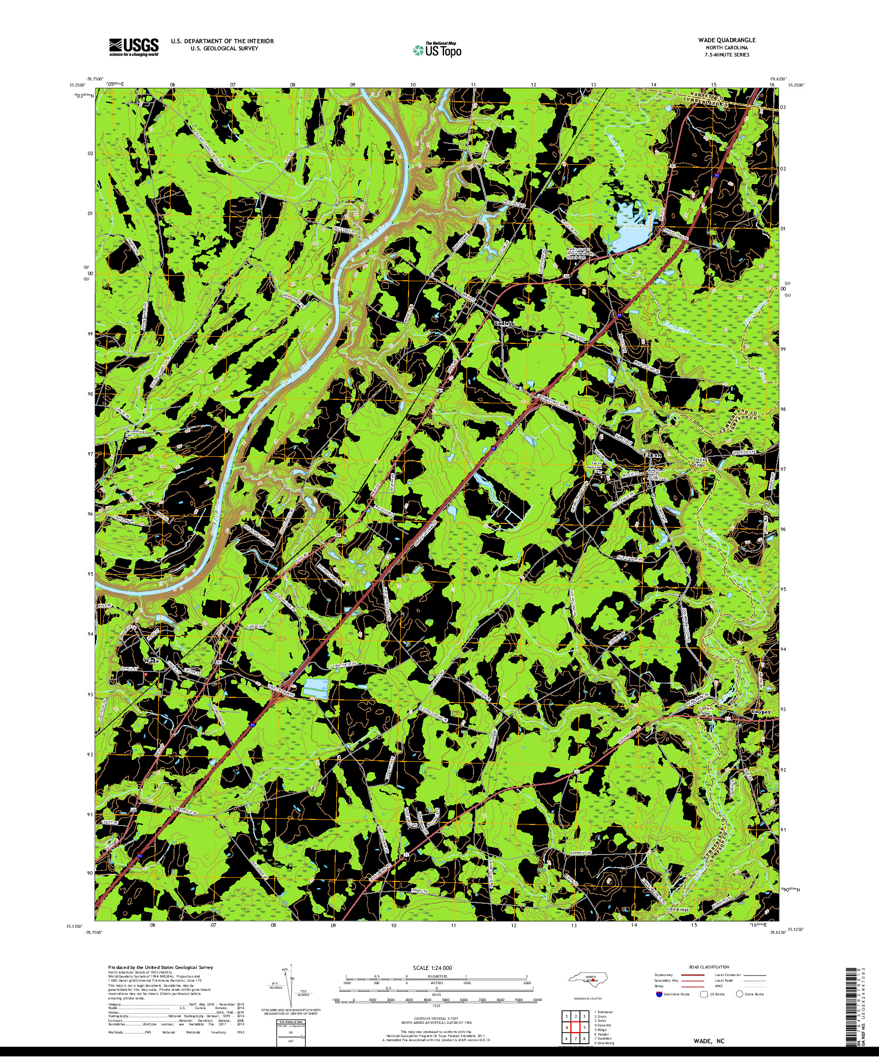 USGS US TOPO 7.5-MINUTE MAP FOR WADE, NC 2019