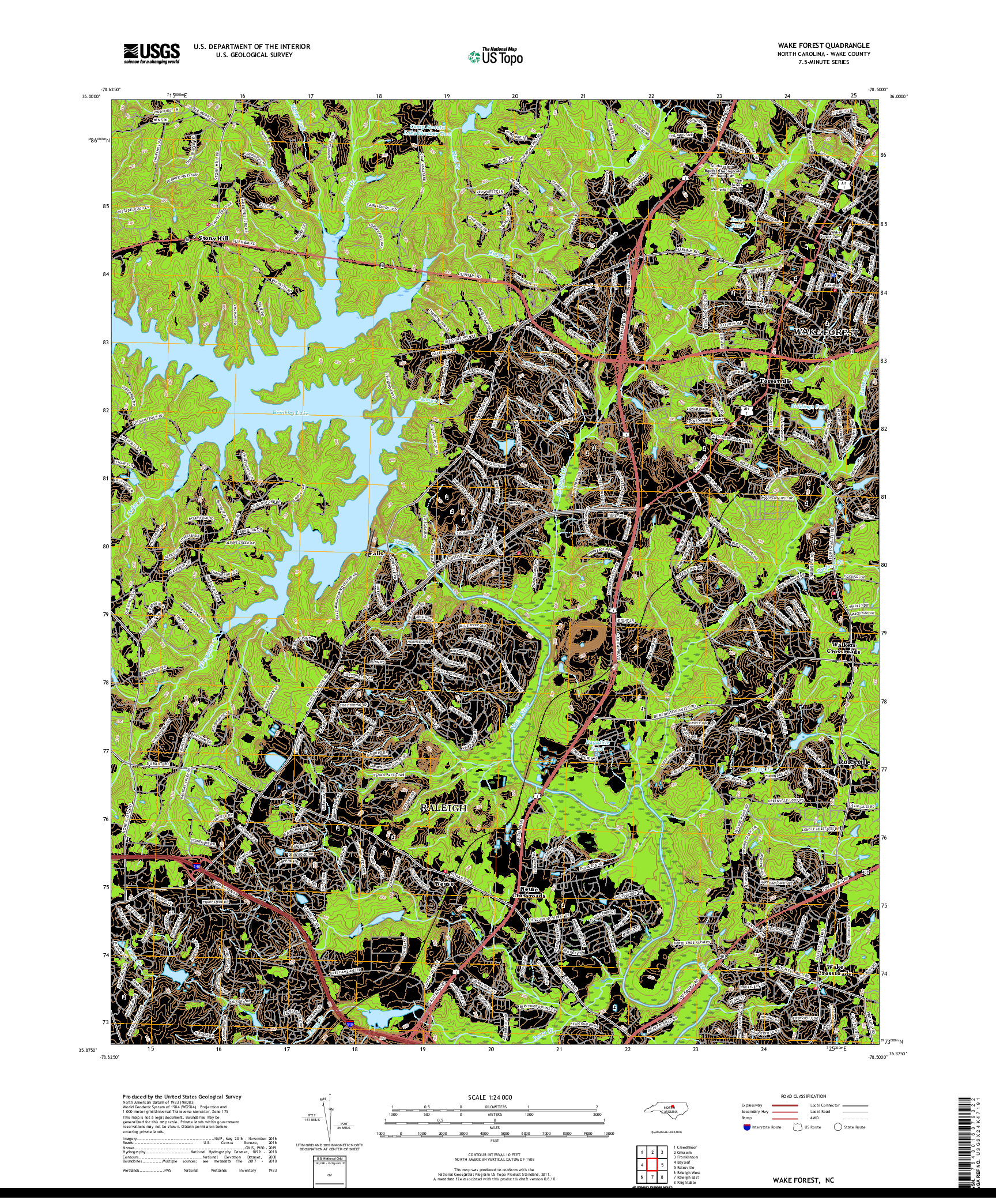 USGS US TOPO 7.5-MINUTE MAP FOR WAKE FOREST, NC 2019