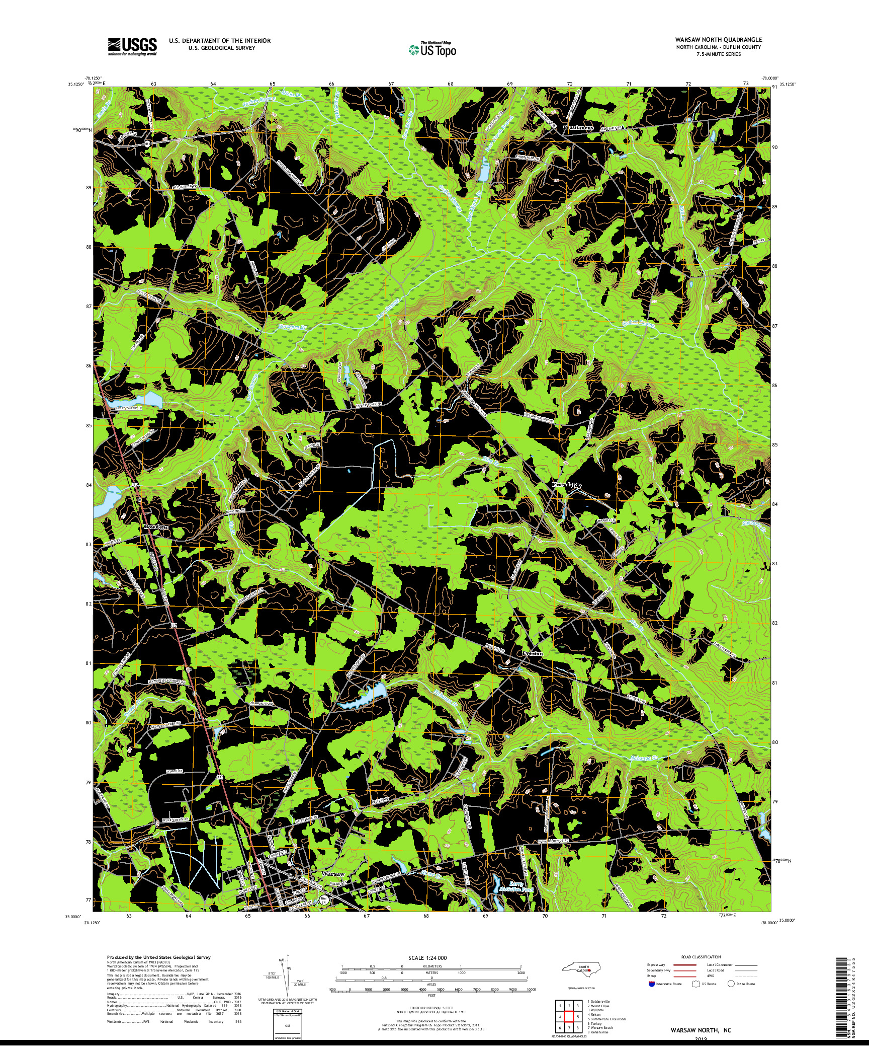 USGS US TOPO 7.5-MINUTE MAP FOR WARSAW NORTH, NC 2019