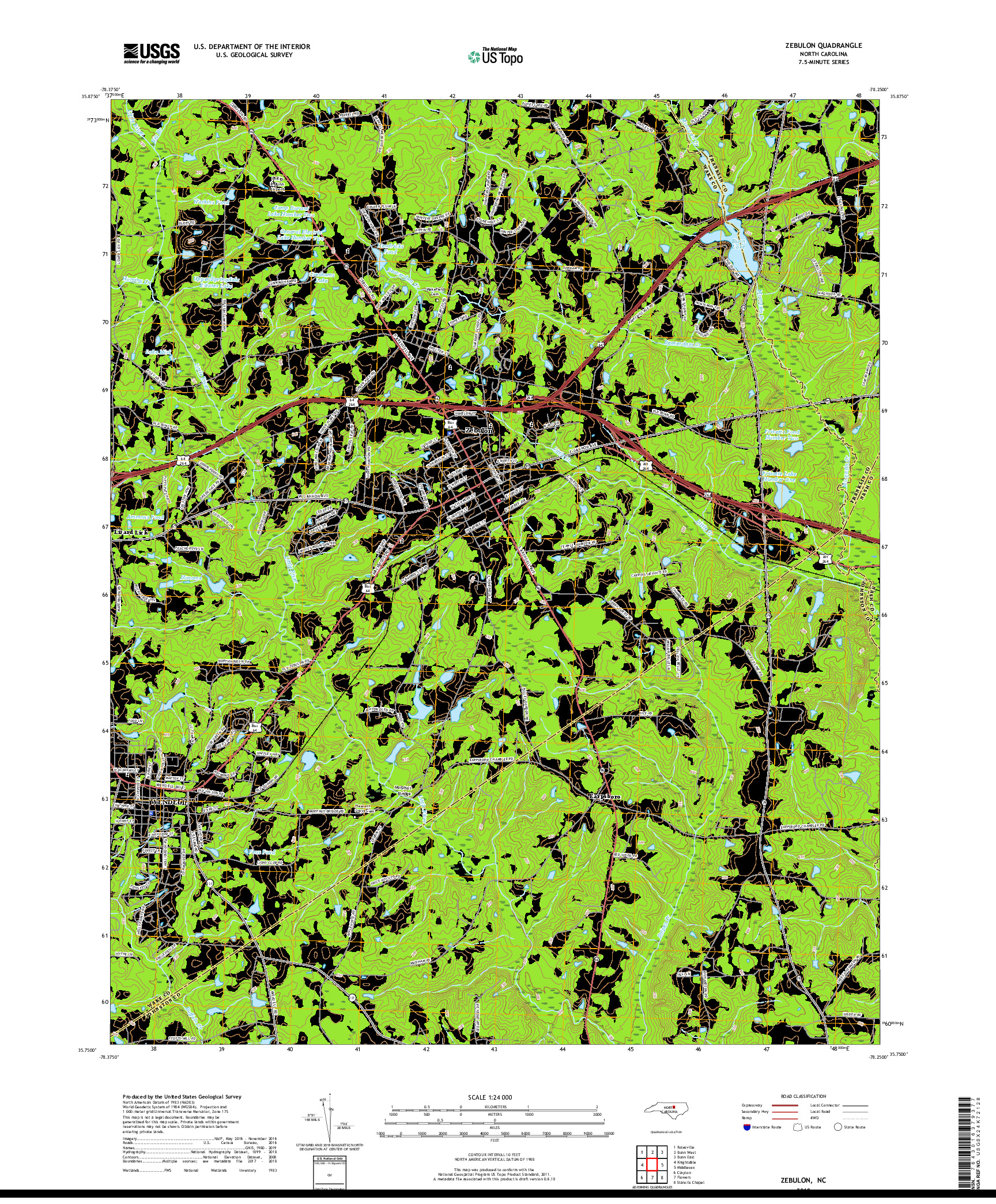 USGS US TOPO 7.5-MINUTE MAP FOR ZEBULON, NC 2019