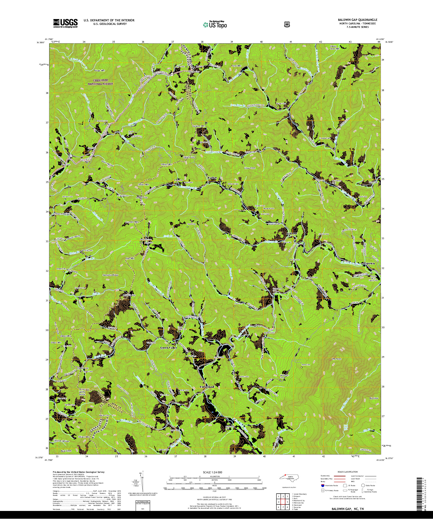 USGS US TOPO 7.5-MINUTE MAP FOR BALDWIN GAP, NC,TN 2019