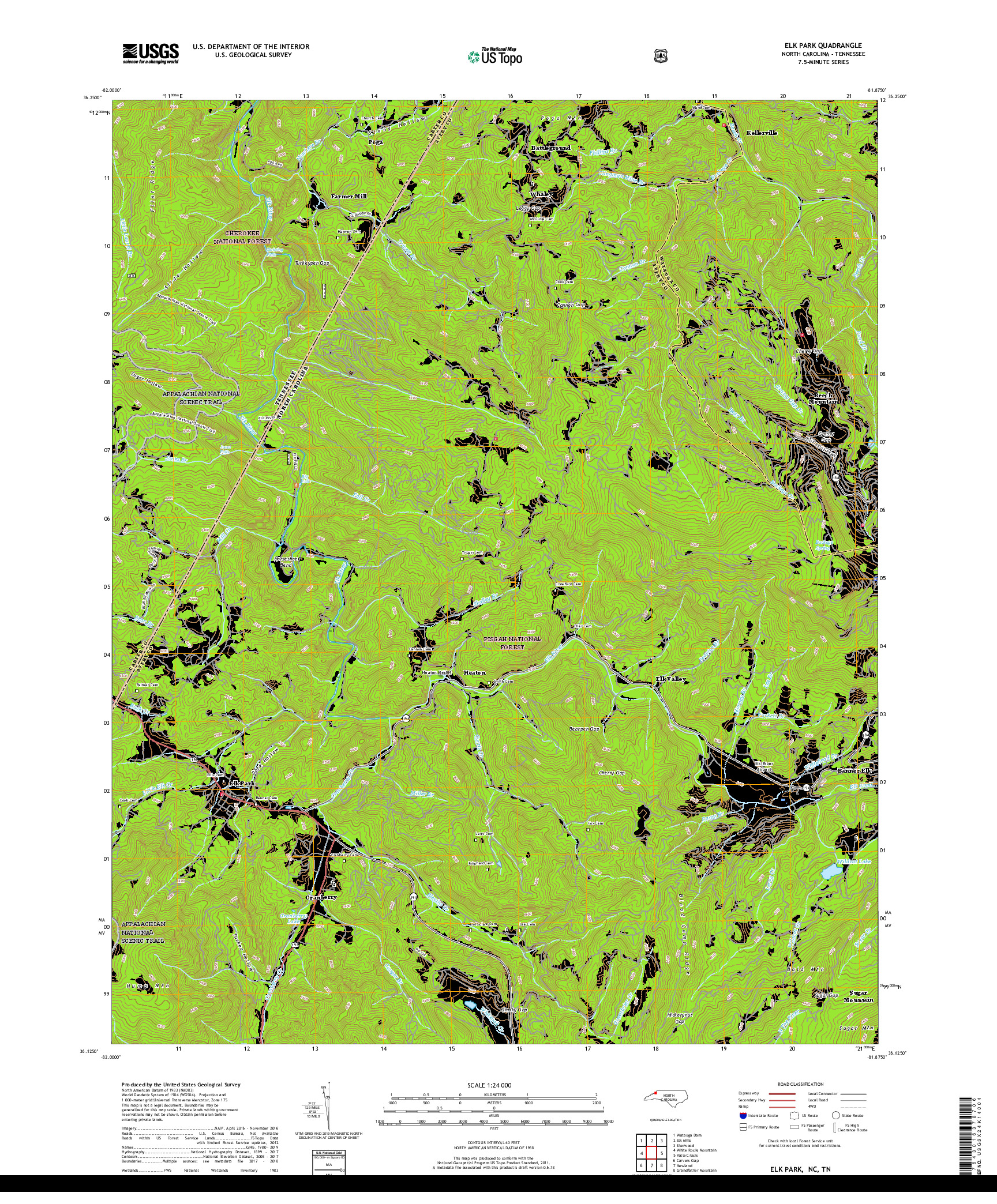 USGS US TOPO 7.5-MINUTE MAP FOR ELK PARK, NC,TN 2019