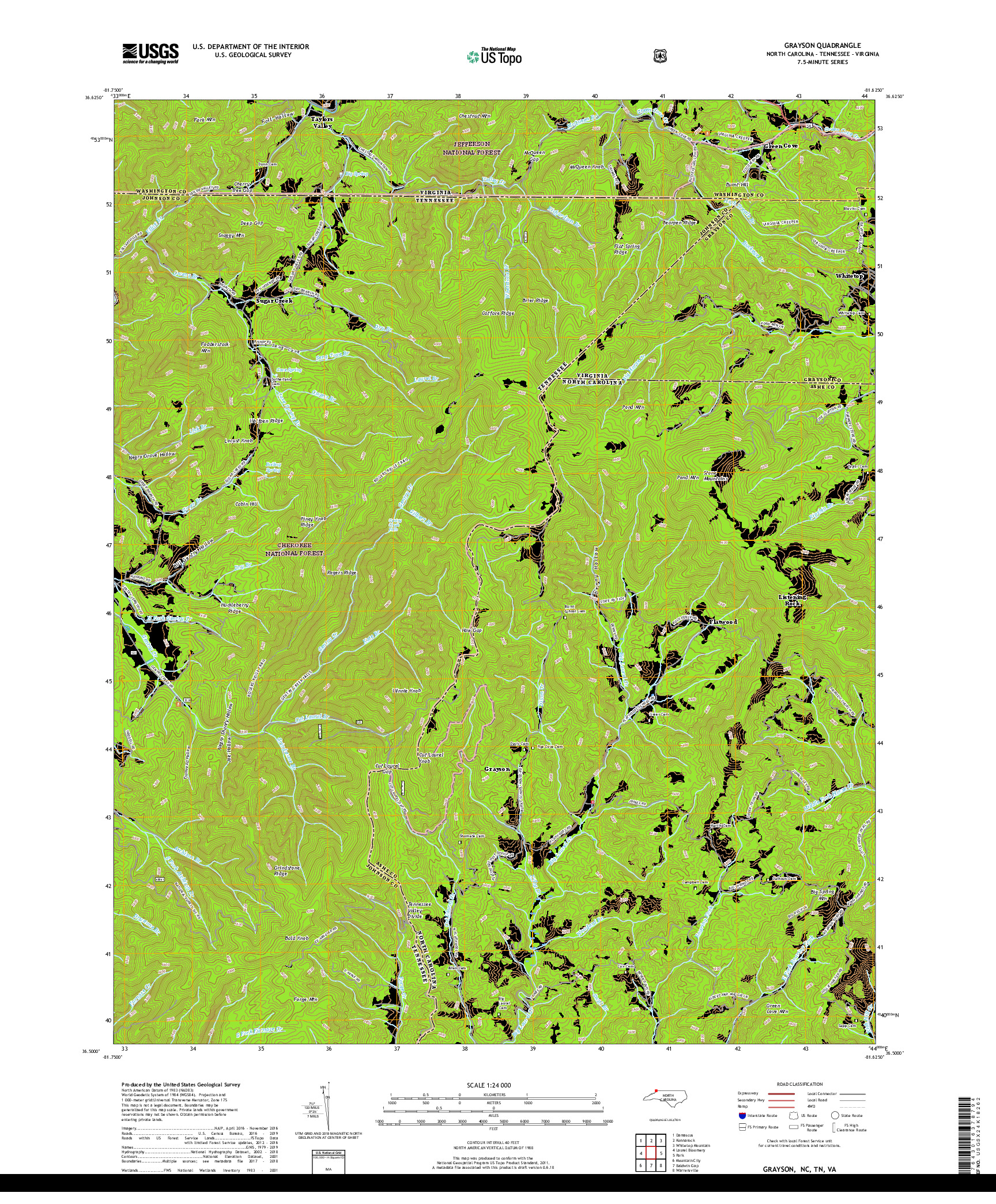 USGS US TOPO 7.5-MINUTE MAP FOR GRAYSON, NC,TN,VA 2019