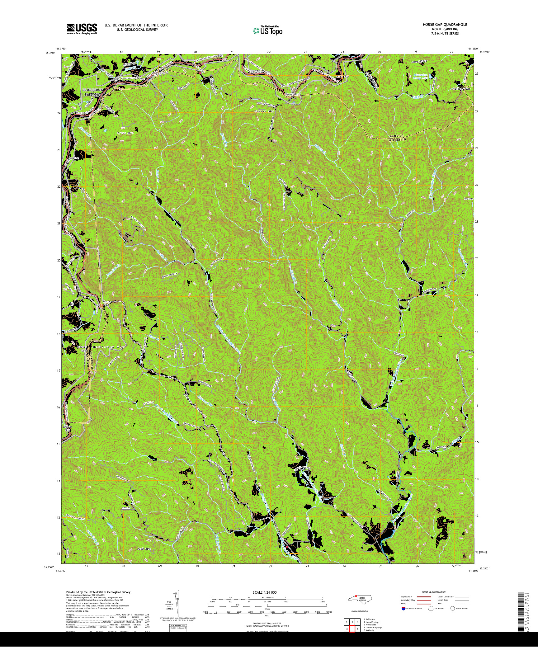 USGS US TOPO 7.5-MINUTE MAP FOR HORSE GAP, NC 2019