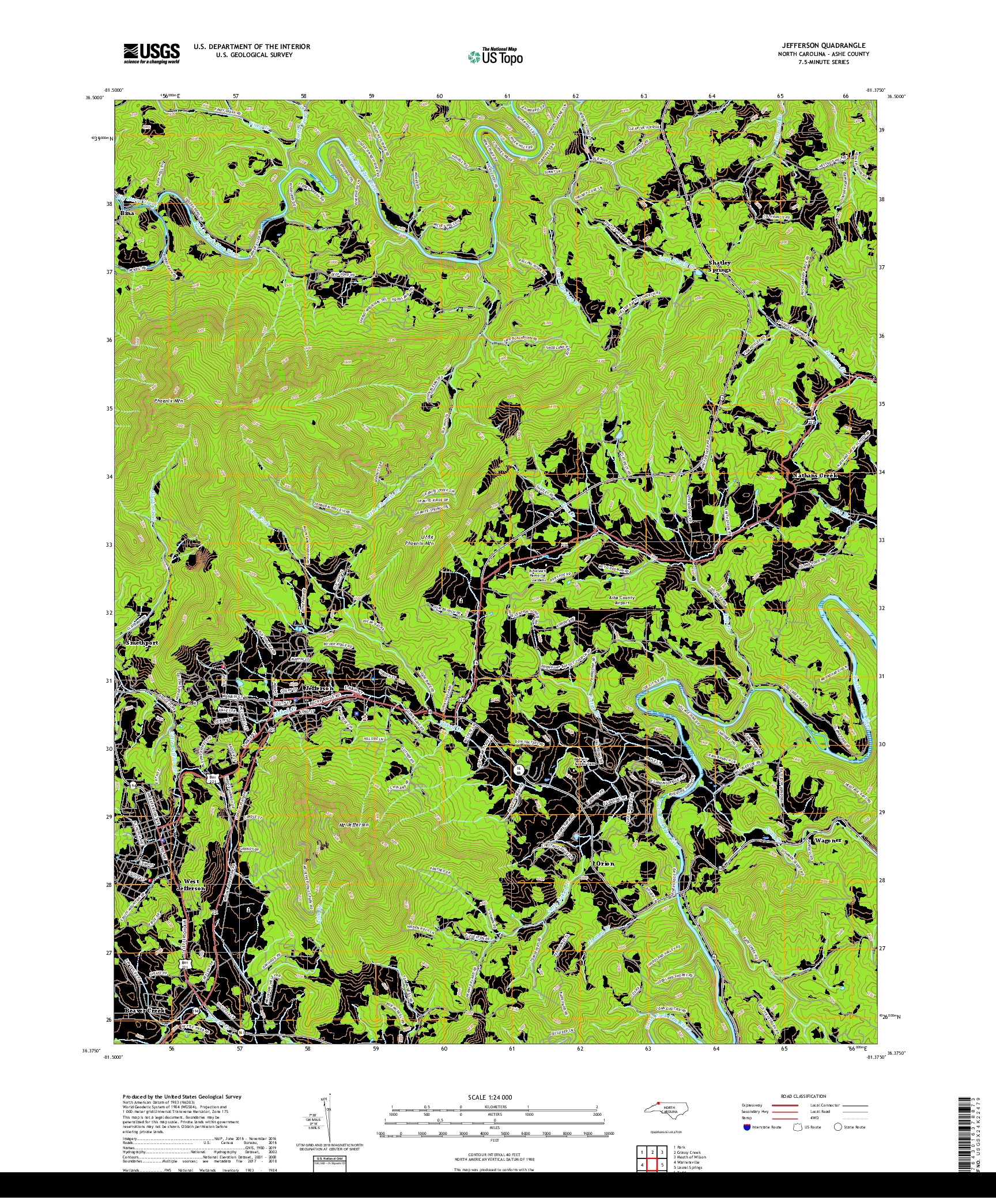 USGS US TOPO 7.5-MINUTE MAP FOR JEFFERSON, NC 2019