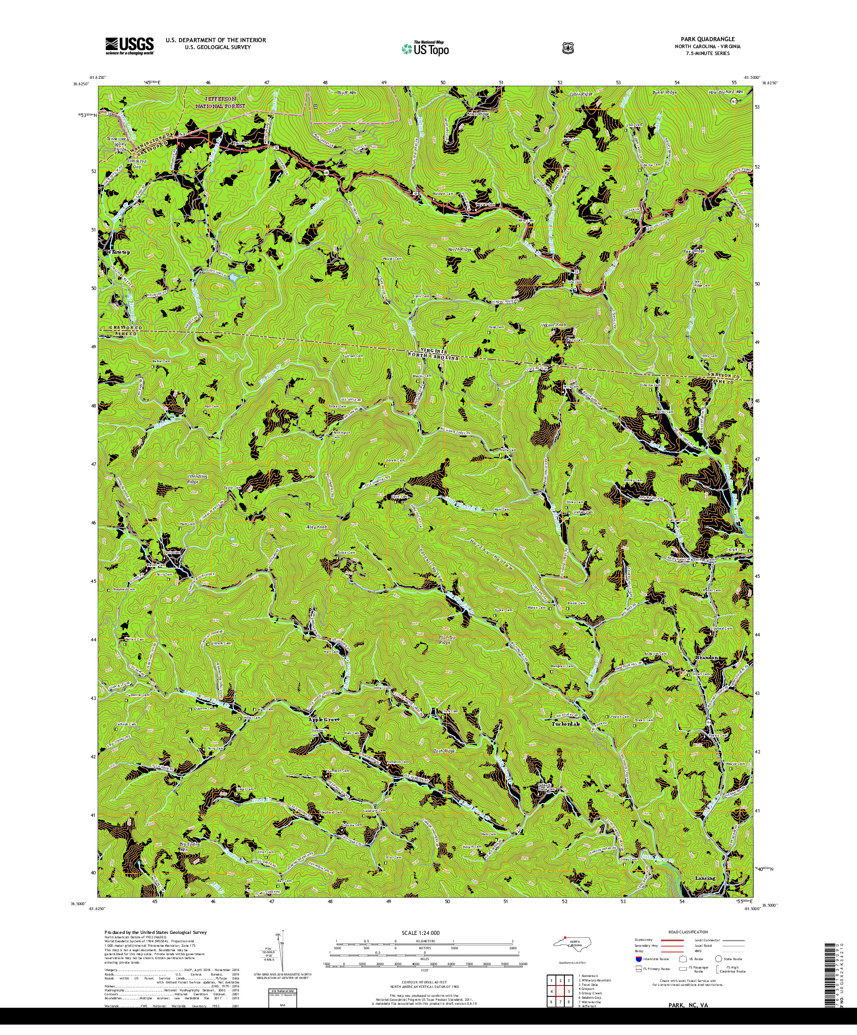 USGS US TOPO 7.5-MINUTE MAP FOR PARK, NC,VA 2019