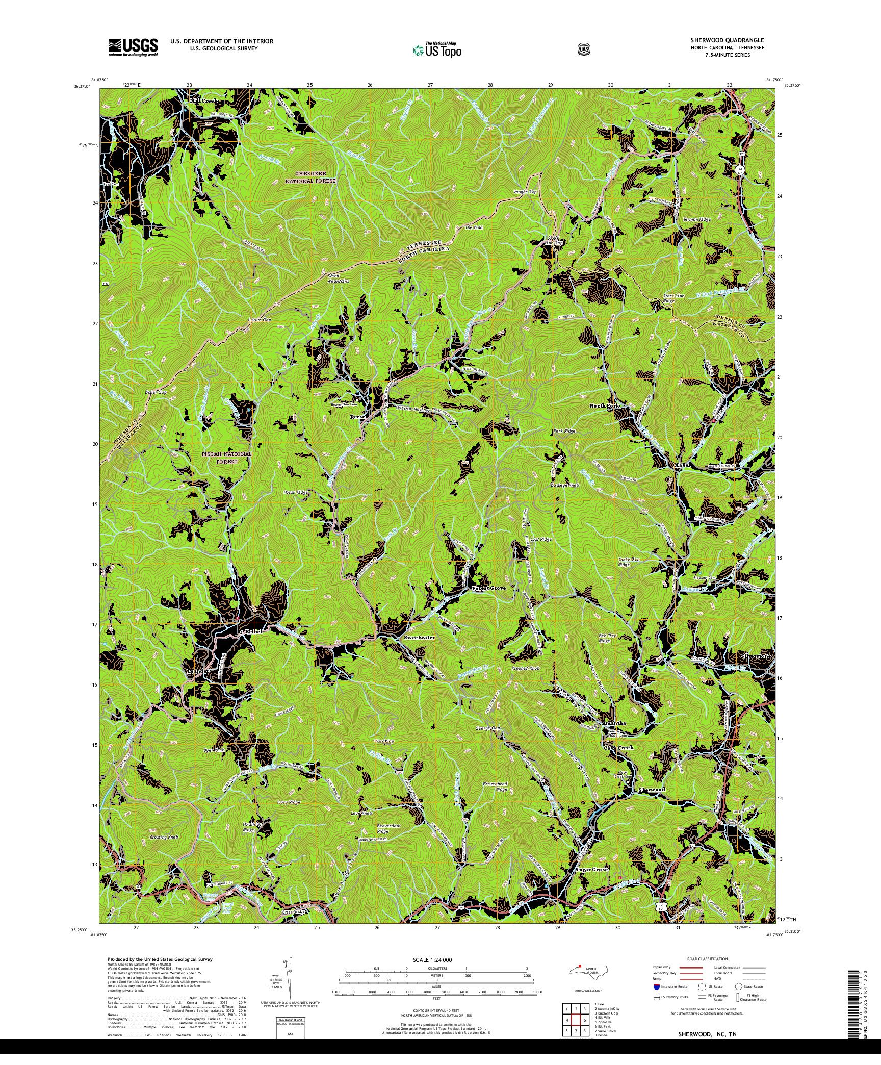 USGS US TOPO 7.5-MINUTE MAP FOR SHERWOOD, NC,TN 2019