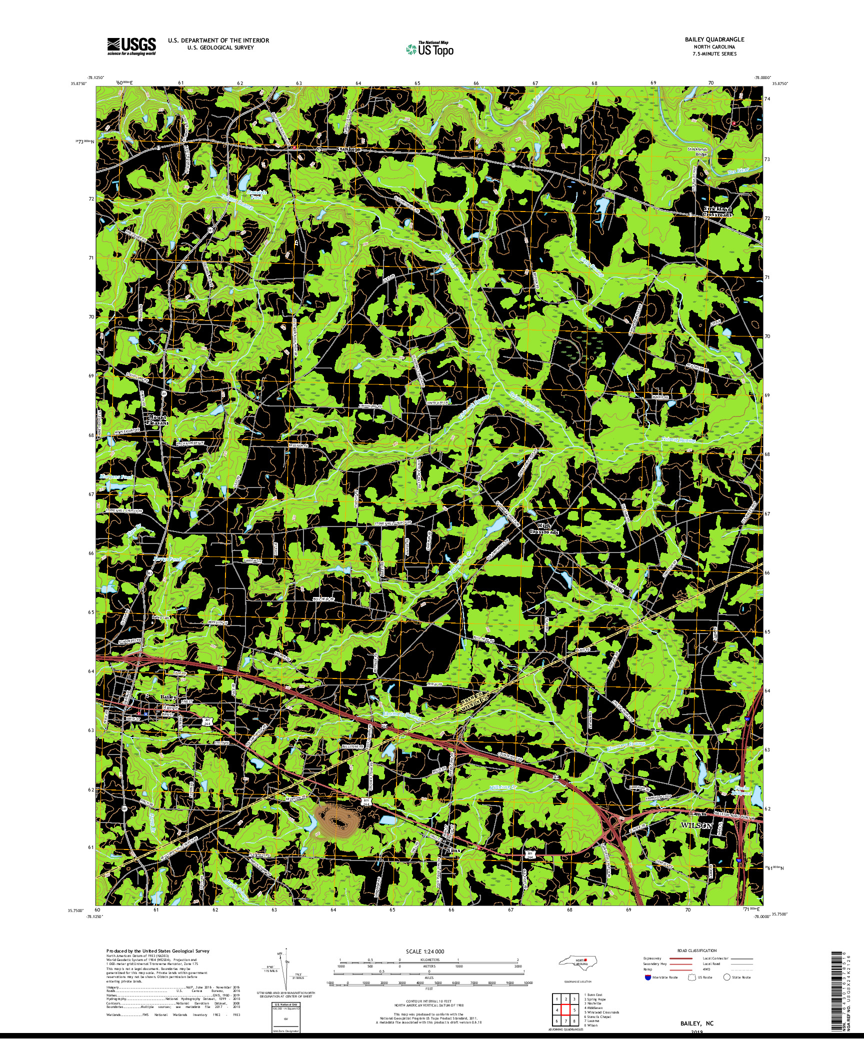 USGS US TOPO 7.5-MINUTE MAP FOR BAILEY, NC 2019