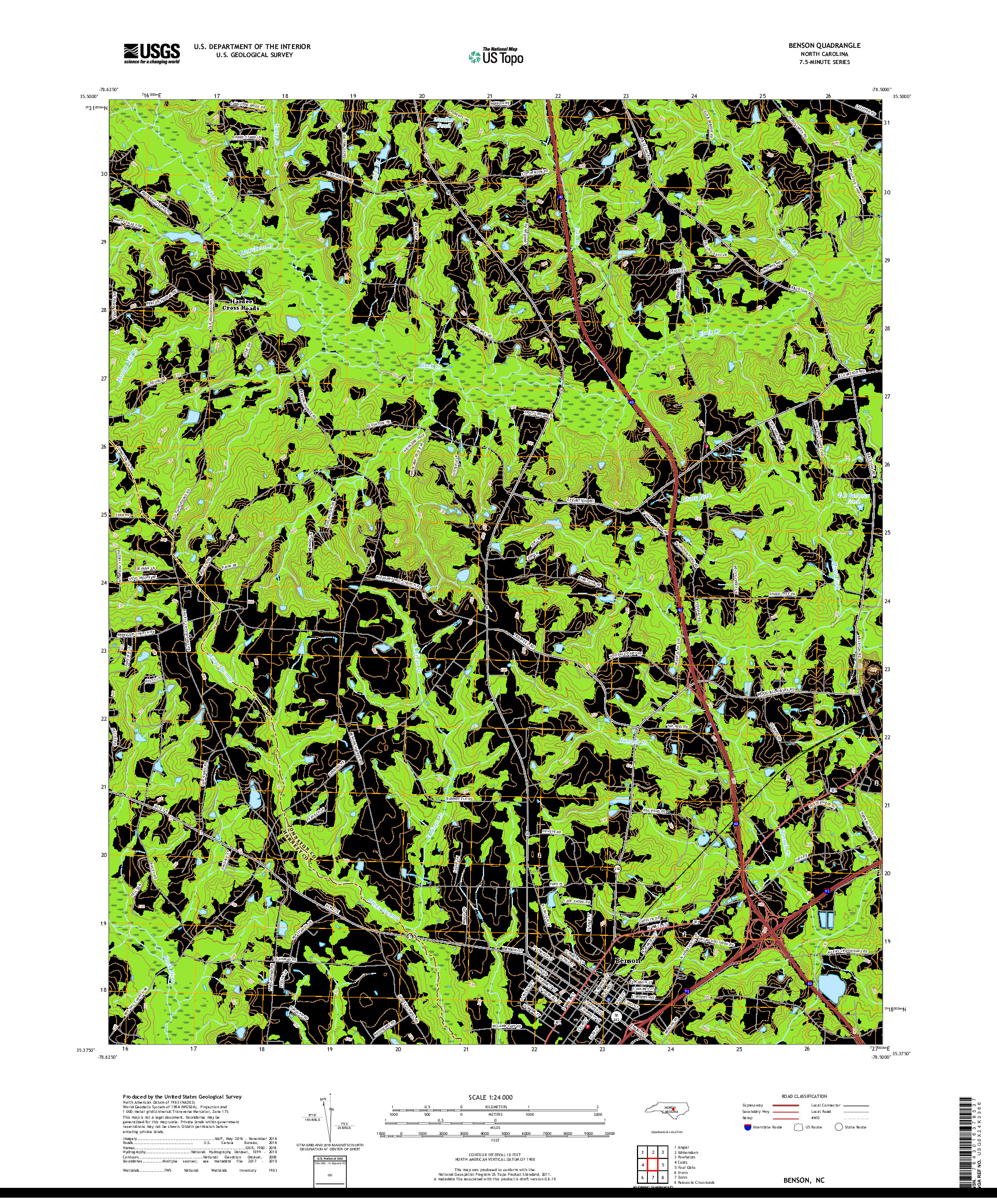 USGS US TOPO 7.5-MINUTE MAP FOR BENSON, NC 2019