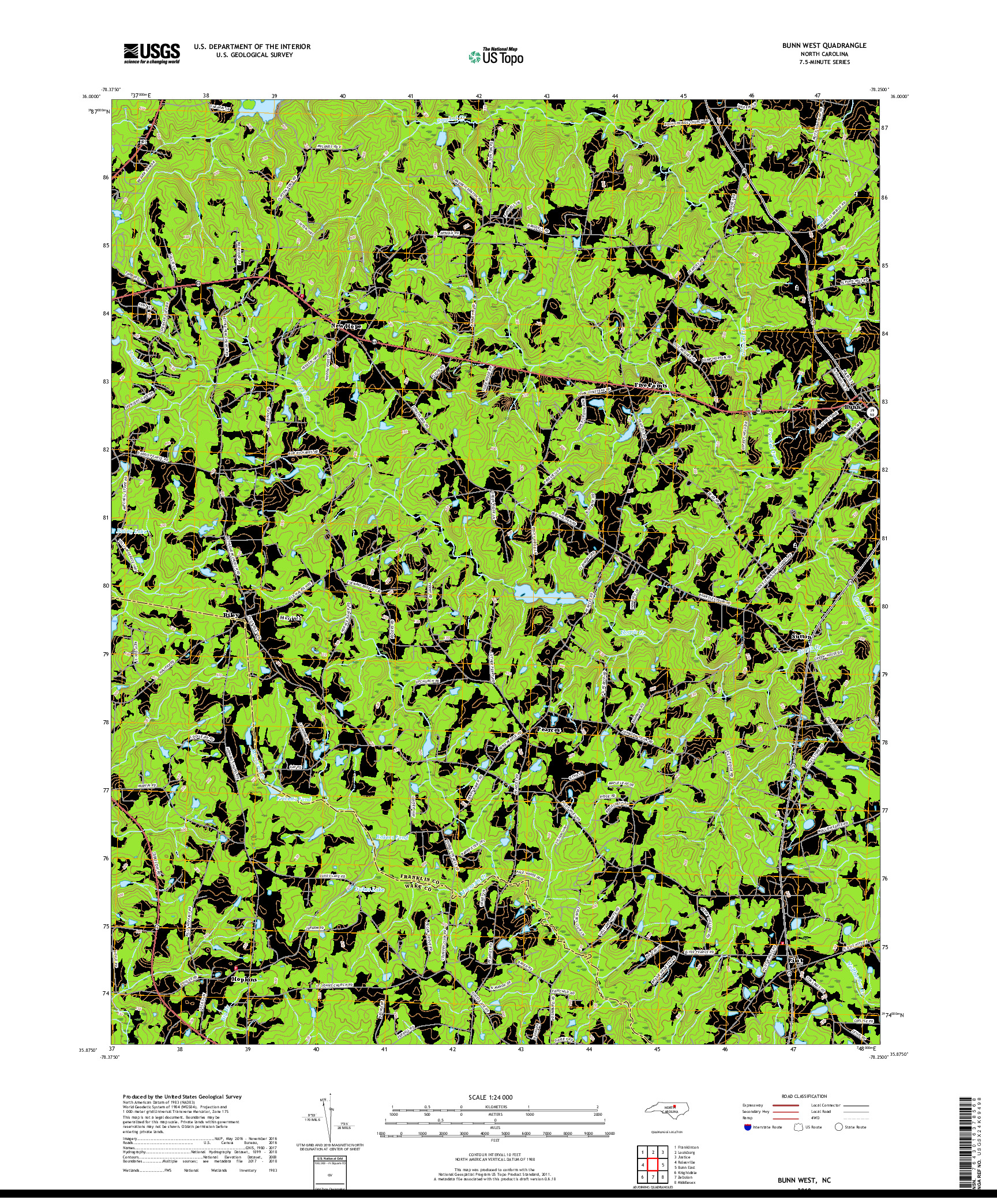 USGS US TOPO 7.5-MINUTE MAP FOR BUNN WEST, NC 2019