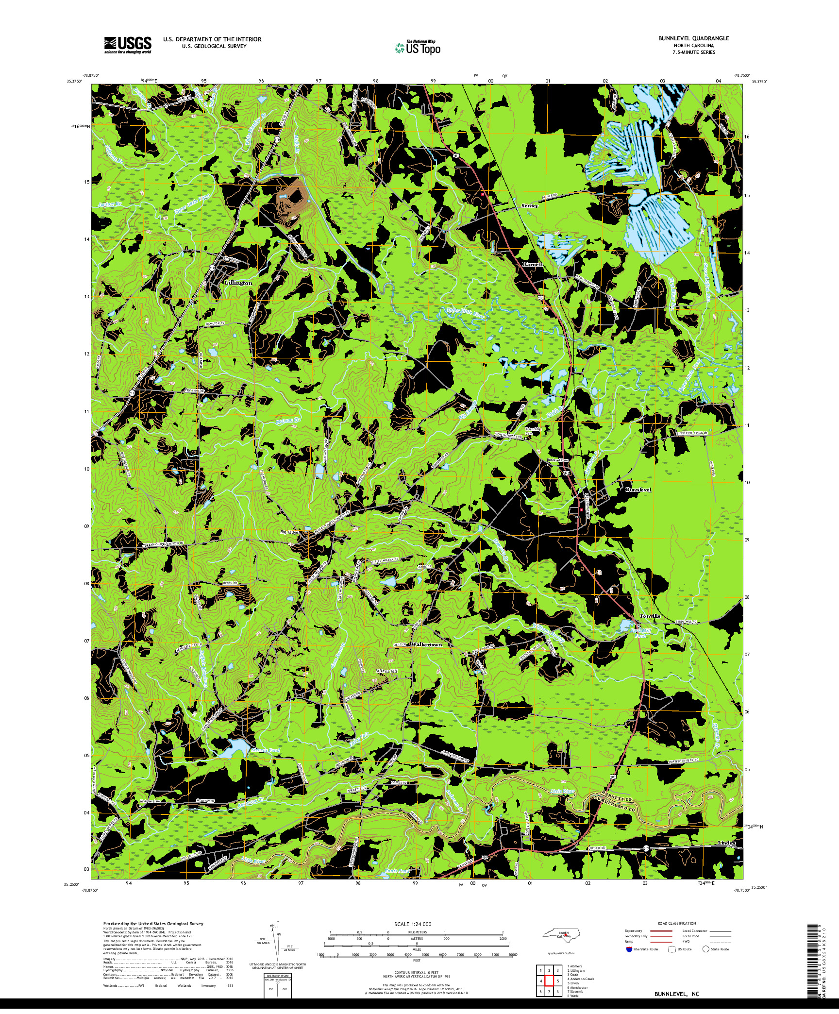 USGS US TOPO 7.5-MINUTE MAP FOR BUNNLEVEL, NC 2019