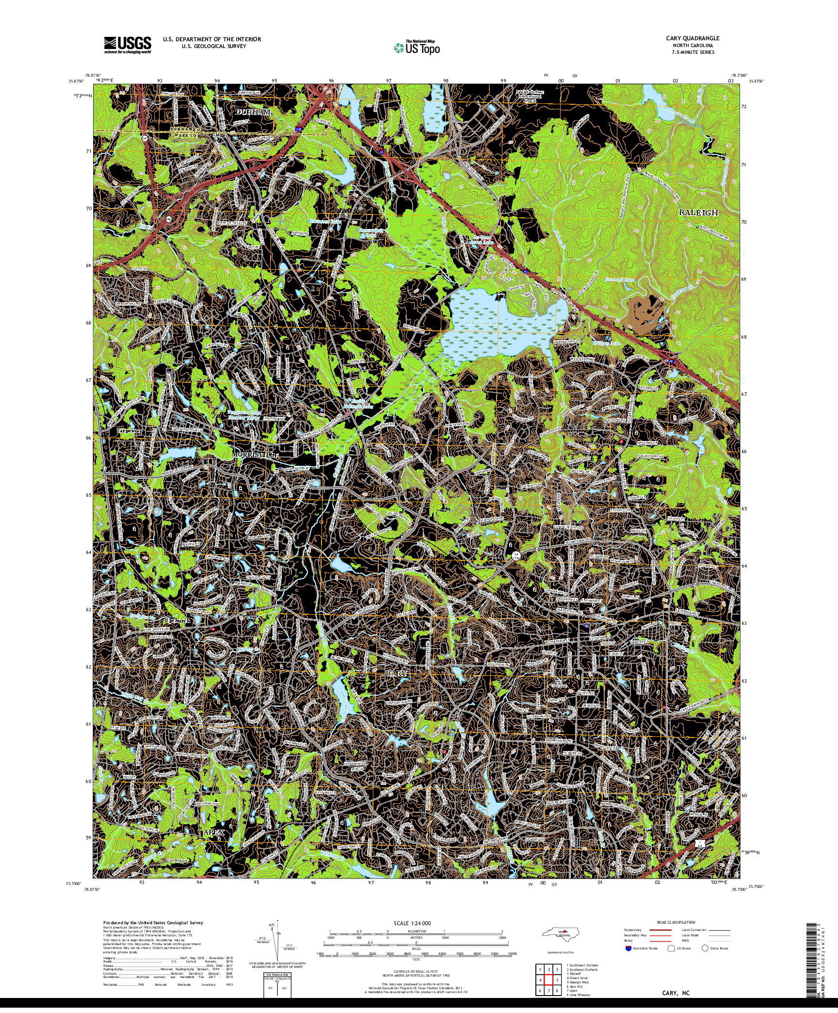 USGS US TOPO 7.5-MINUTE MAP FOR CARY, NC 2019