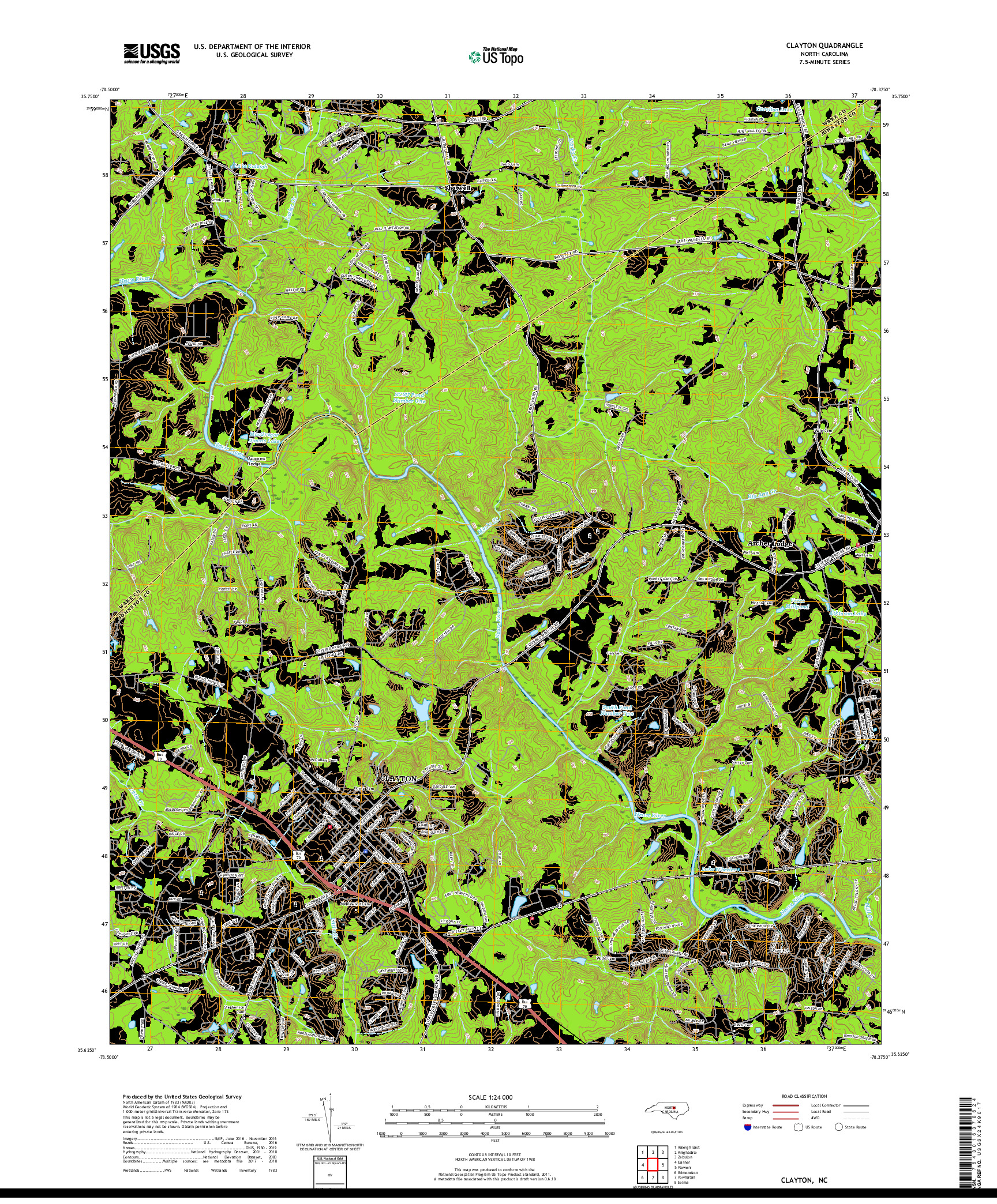 USGS US TOPO 7.5-MINUTE MAP FOR CLAYTON, NC 2019