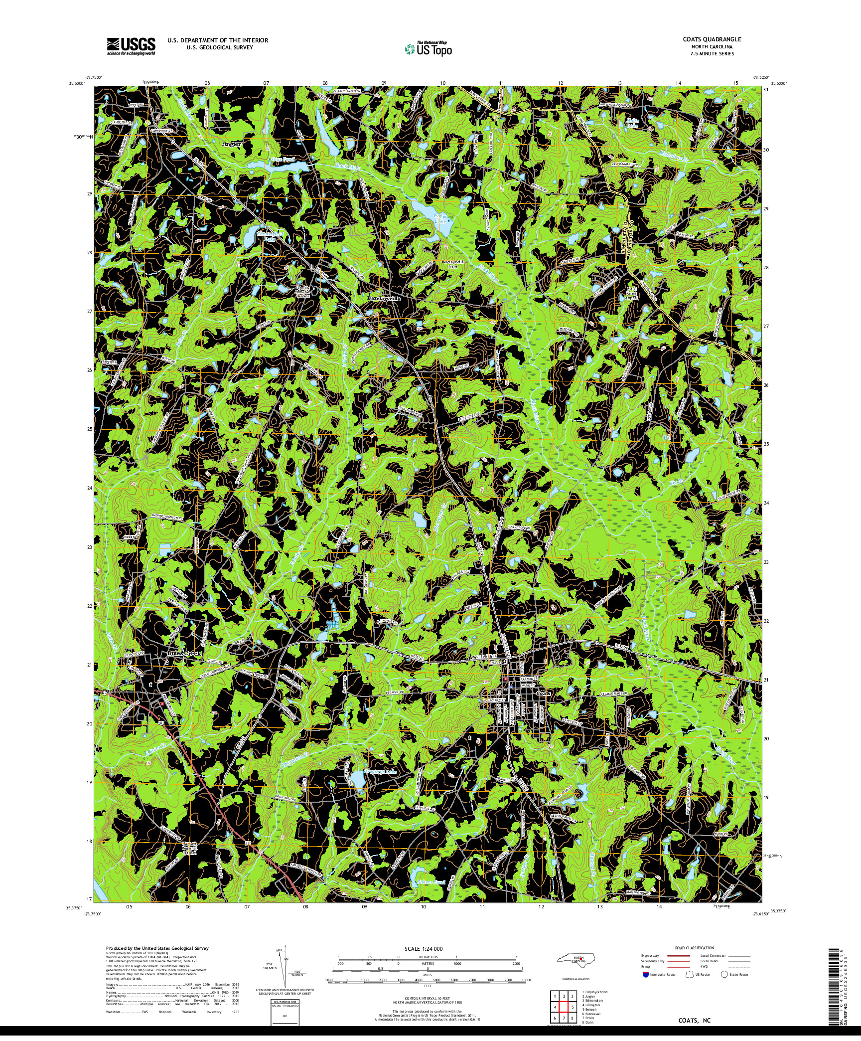 USGS US TOPO 7.5-MINUTE MAP FOR COATS, NC 2019