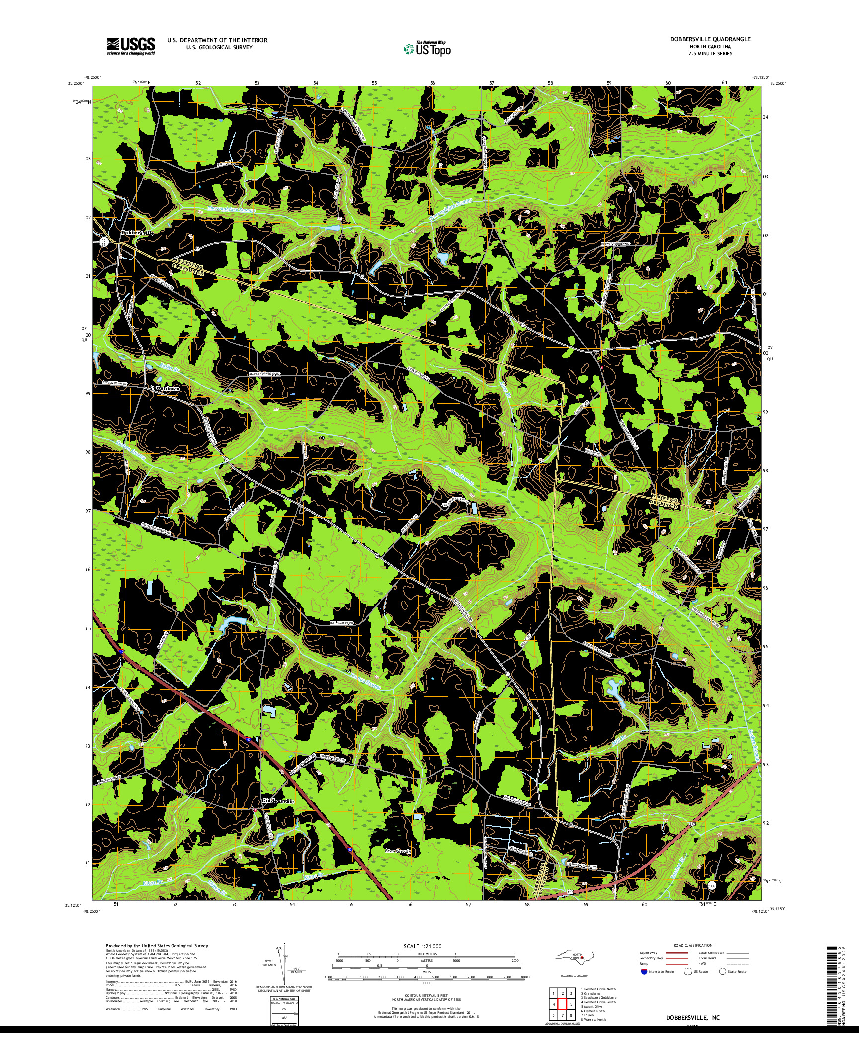 USGS US TOPO 7.5-MINUTE MAP FOR DOBBERSVILLE, NC 2019