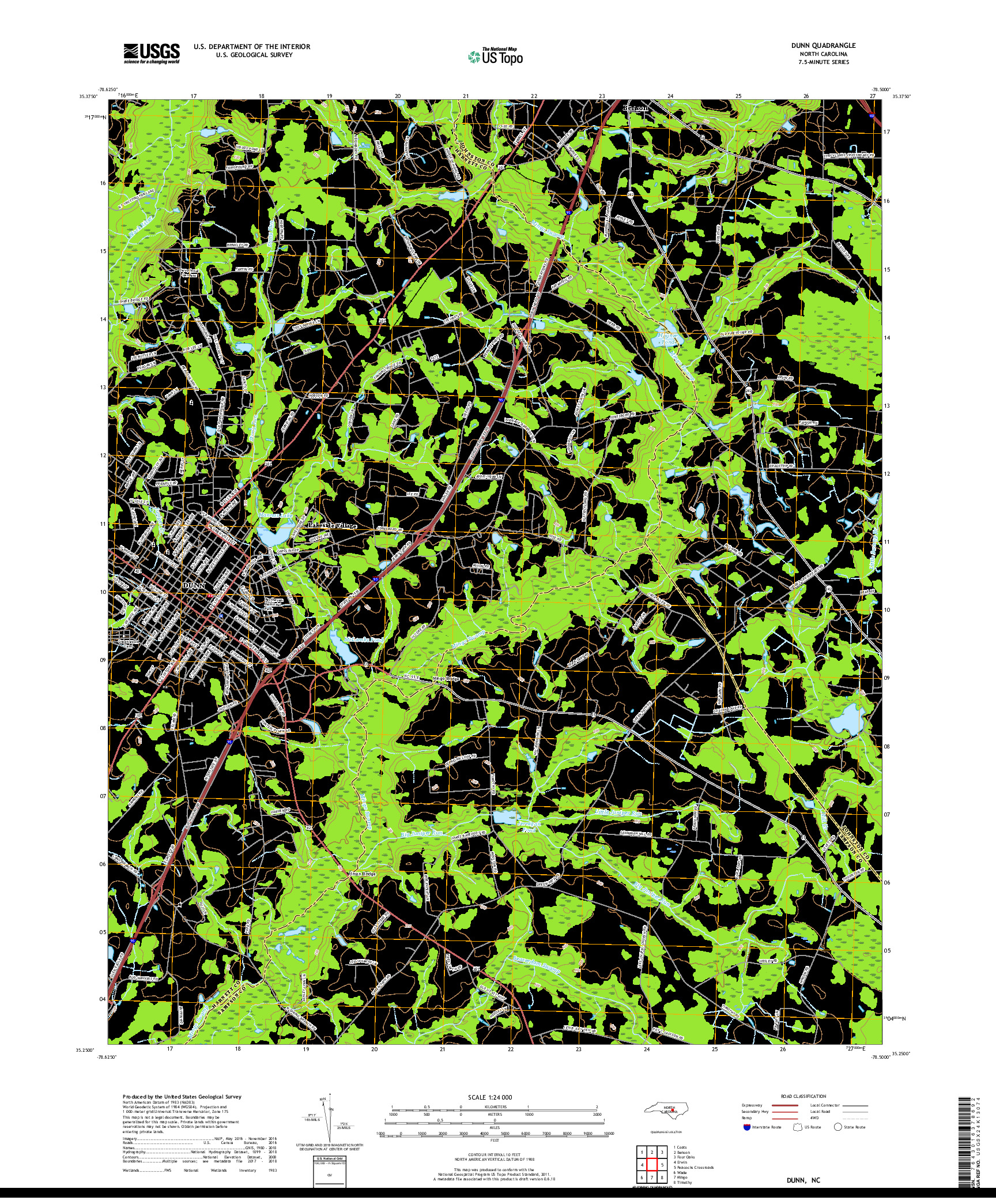 USGS US TOPO 7.5-MINUTE MAP FOR DUNN, NC 2019