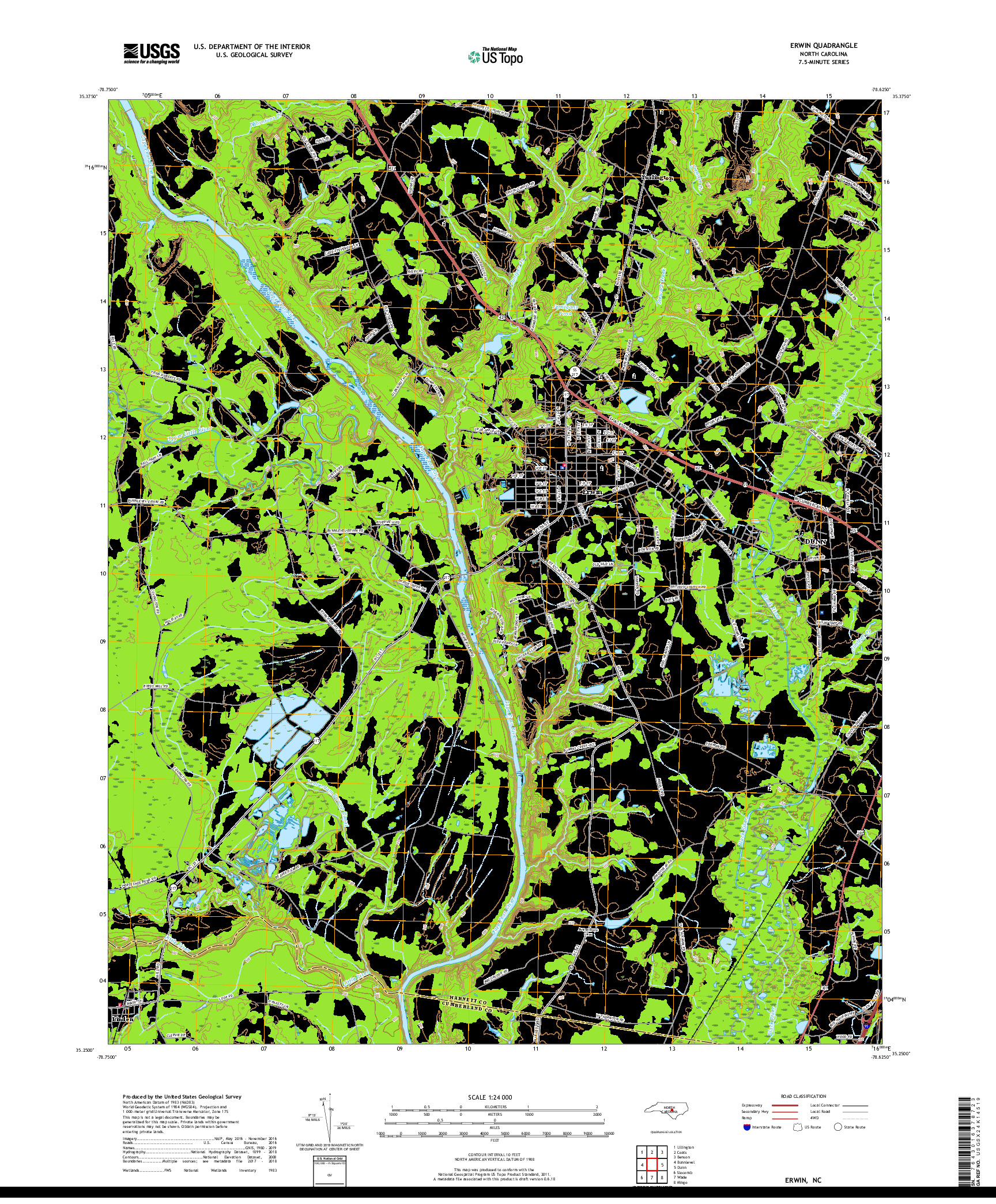 USGS US TOPO 7.5-MINUTE MAP FOR ERWIN, NC 2019