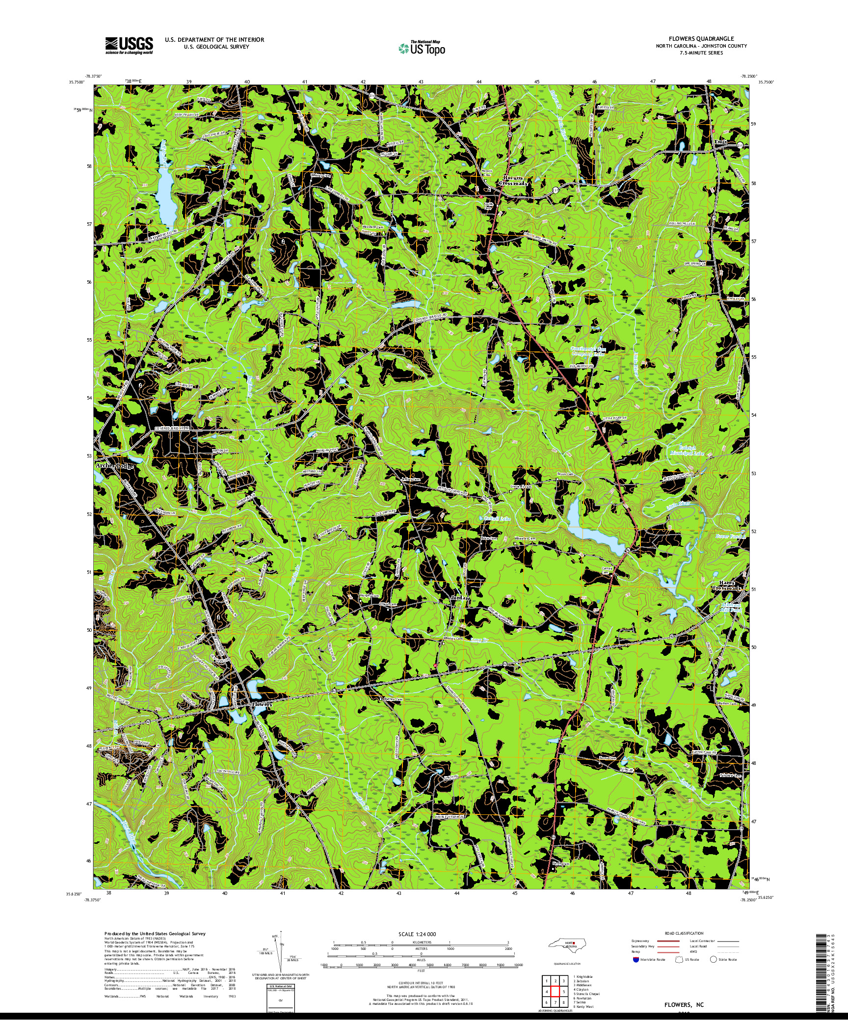 USGS US TOPO 7.5-MINUTE MAP FOR FLOWERS, NC 2019