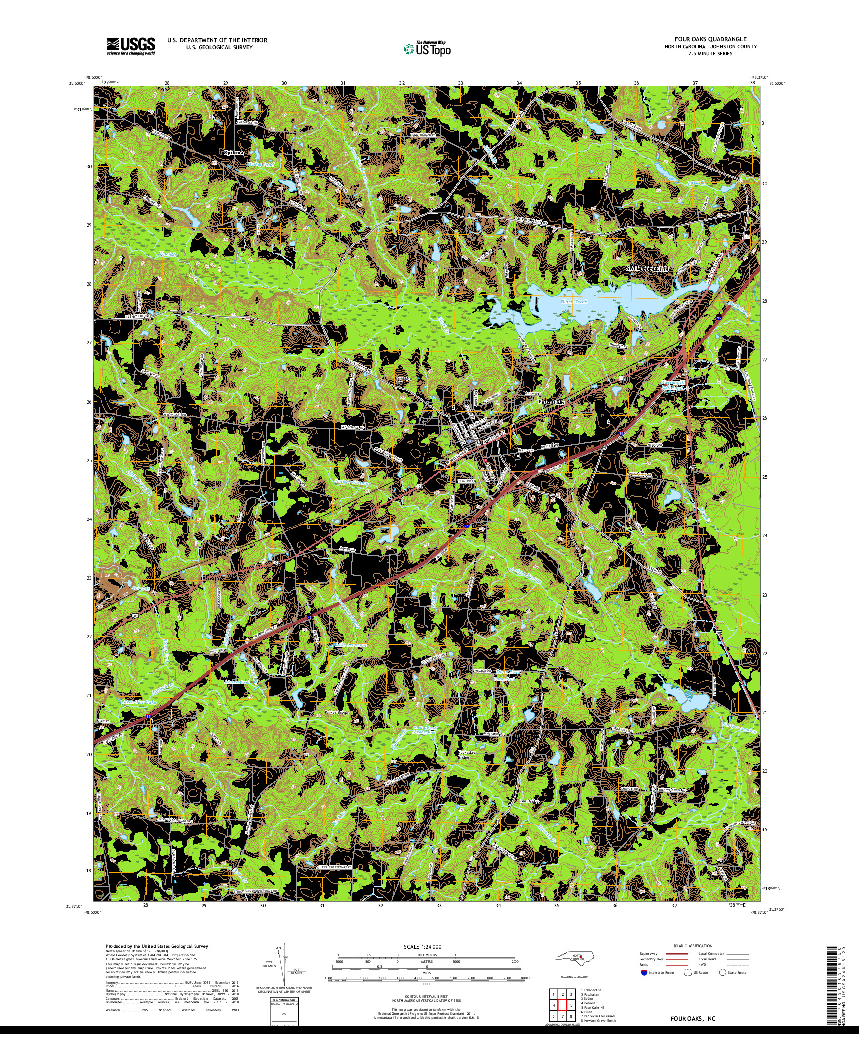 USGS US TOPO 7.5-MINUTE MAP FOR FOUR OAKS, NC 2019