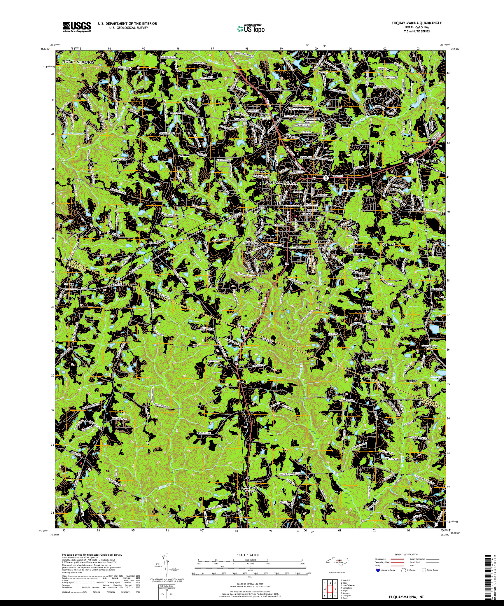 USGS US TOPO 7.5-MINUTE MAP FOR FUQUAY-VARINA, NC 2019