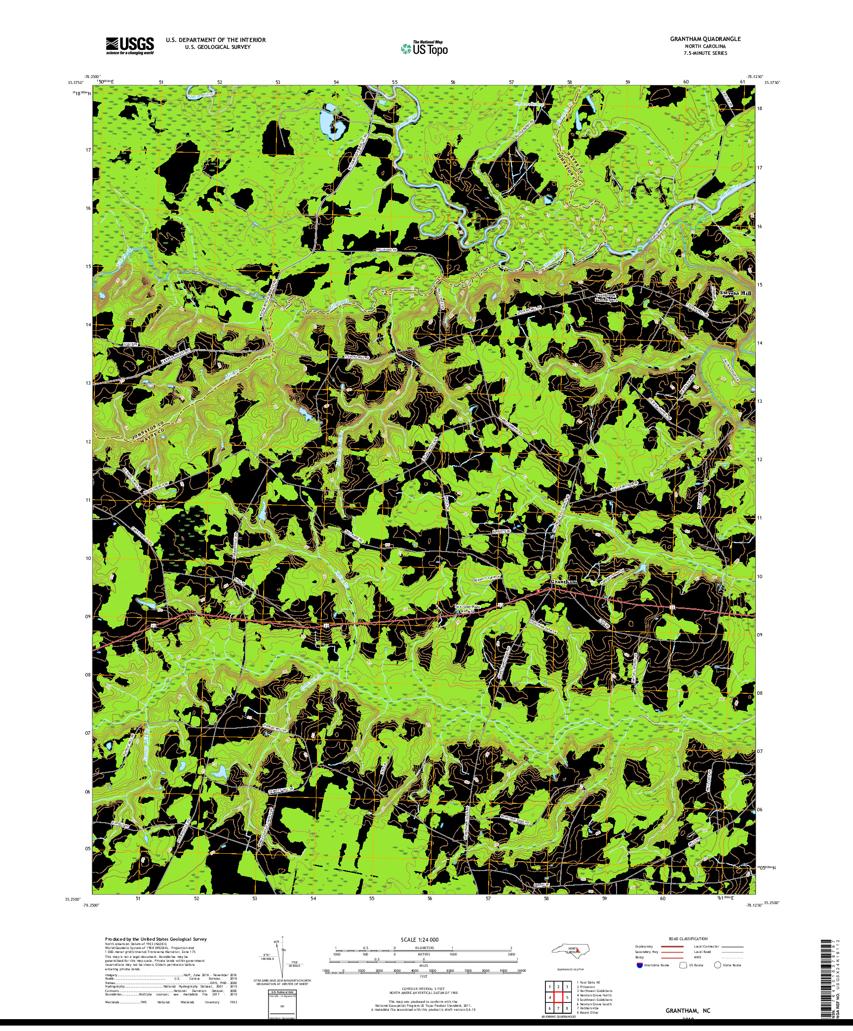 USGS US TOPO 7.5-MINUTE MAP FOR GRANTHAM, NC 2019