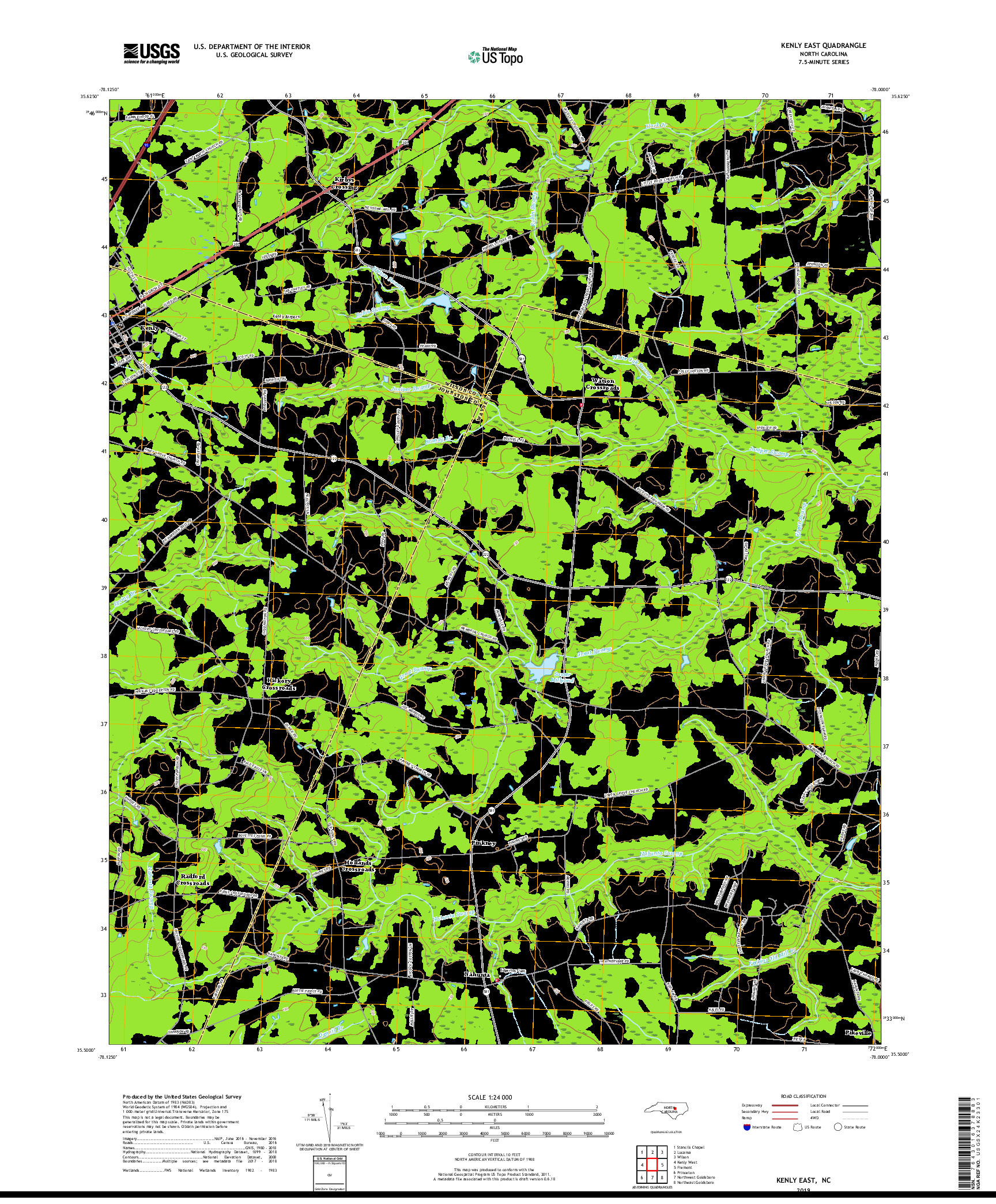 USGS US TOPO 7.5-MINUTE MAP FOR KENLY EAST, NC 2019