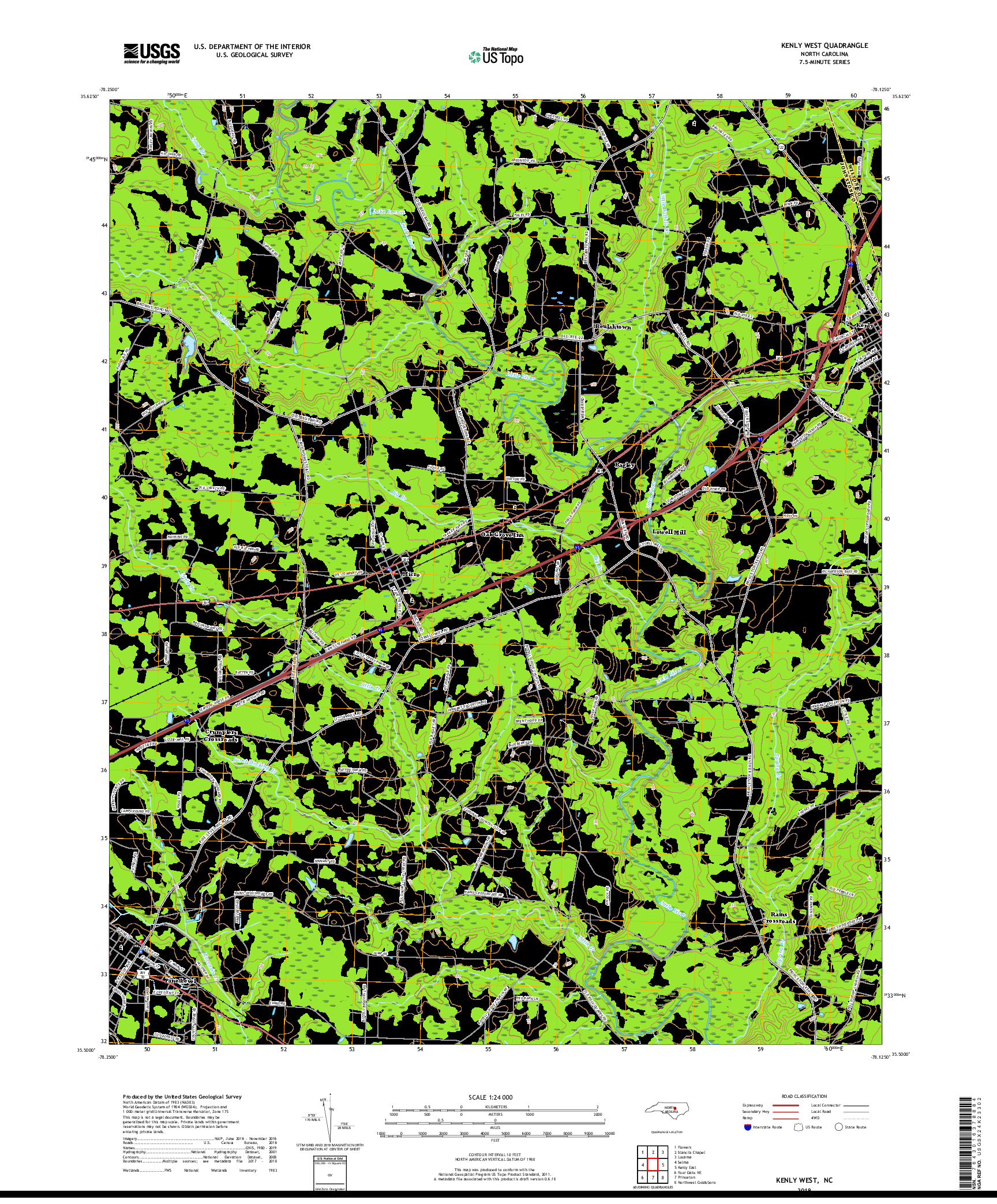 USGS US TOPO 7.5-MINUTE MAP FOR KENLY WEST, NC 2019