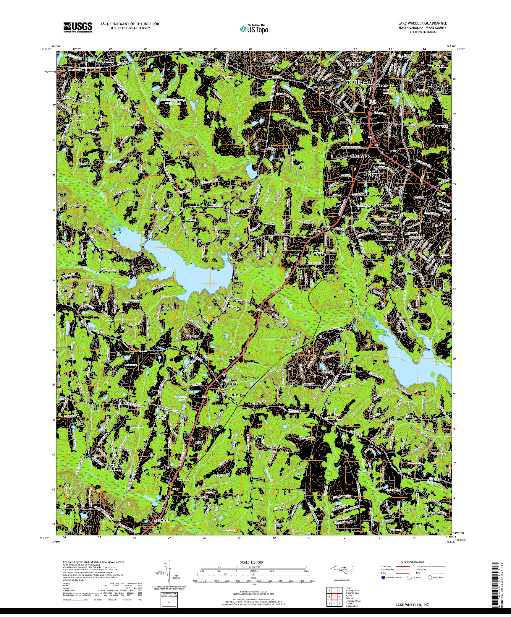 USGS US TOPO 7.5-MINUTE MAP FOR LAKE WHEELER, NC 2019