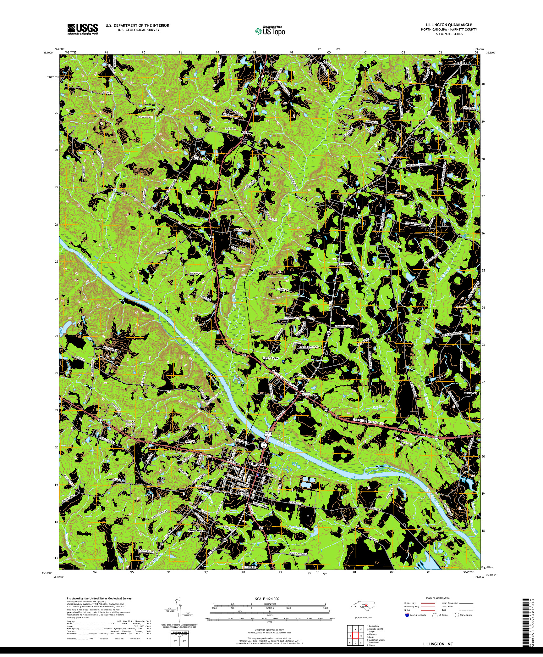USGS US TOPO 7.5-MINUTE MAP FOR LILLINGTON, NC 2019
