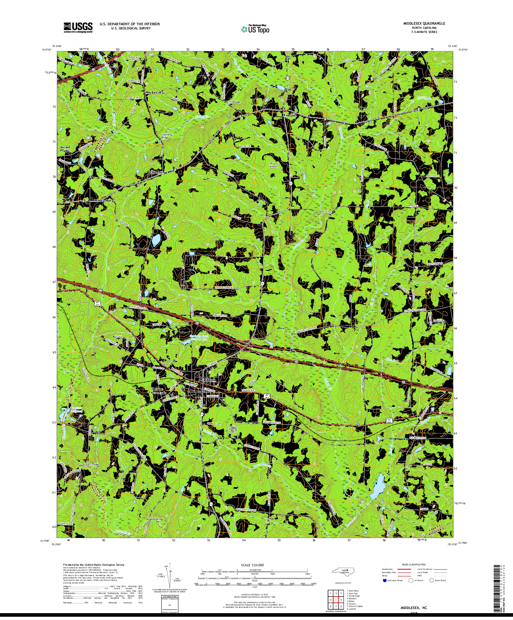 USGS US TOPO 7.5-MINUTE MAP FOR MIDDLESEX, NC 2019