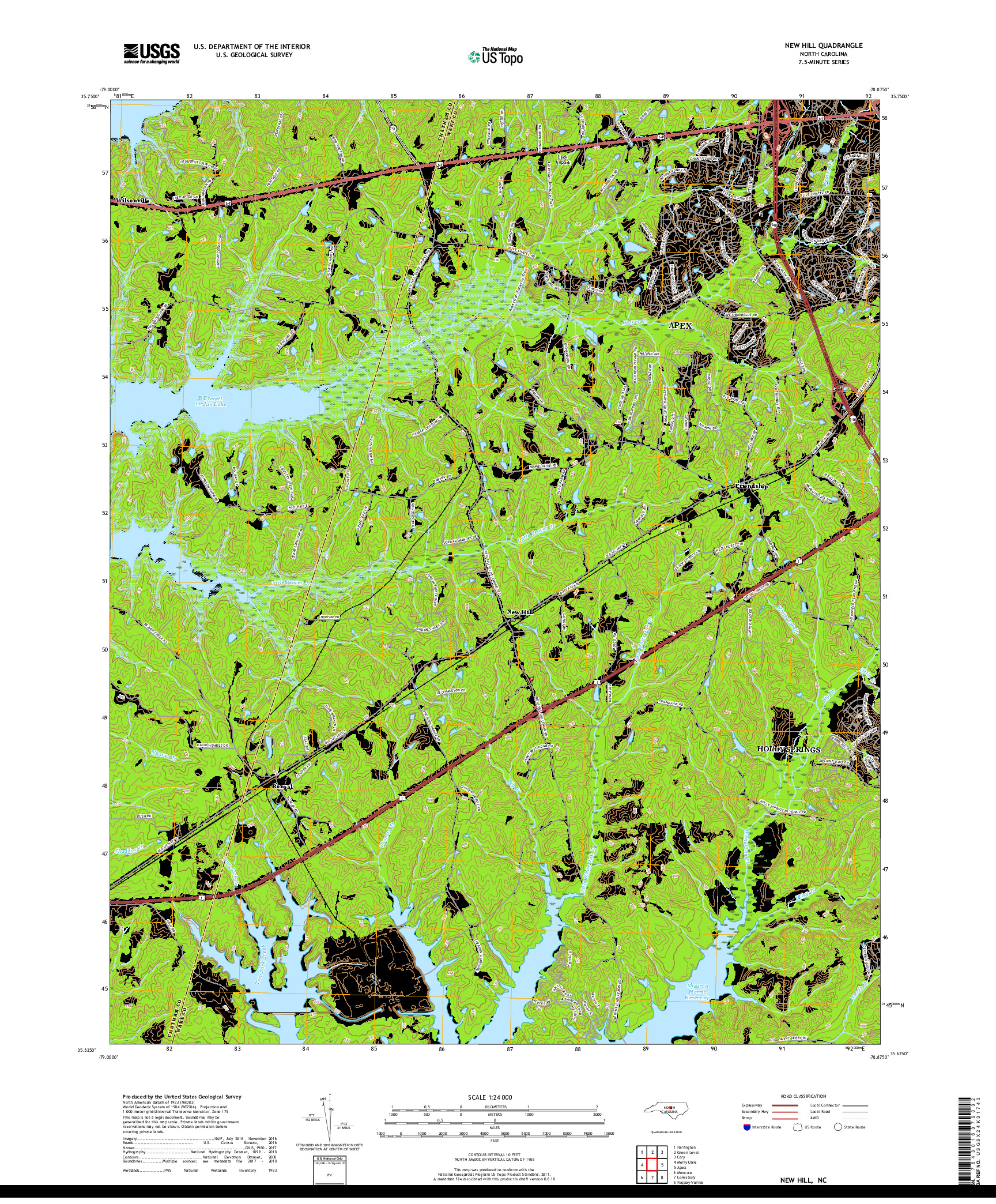 USGS US TOPO 7.5-MINUTE MAP FOR NEW HILL, NC 2019