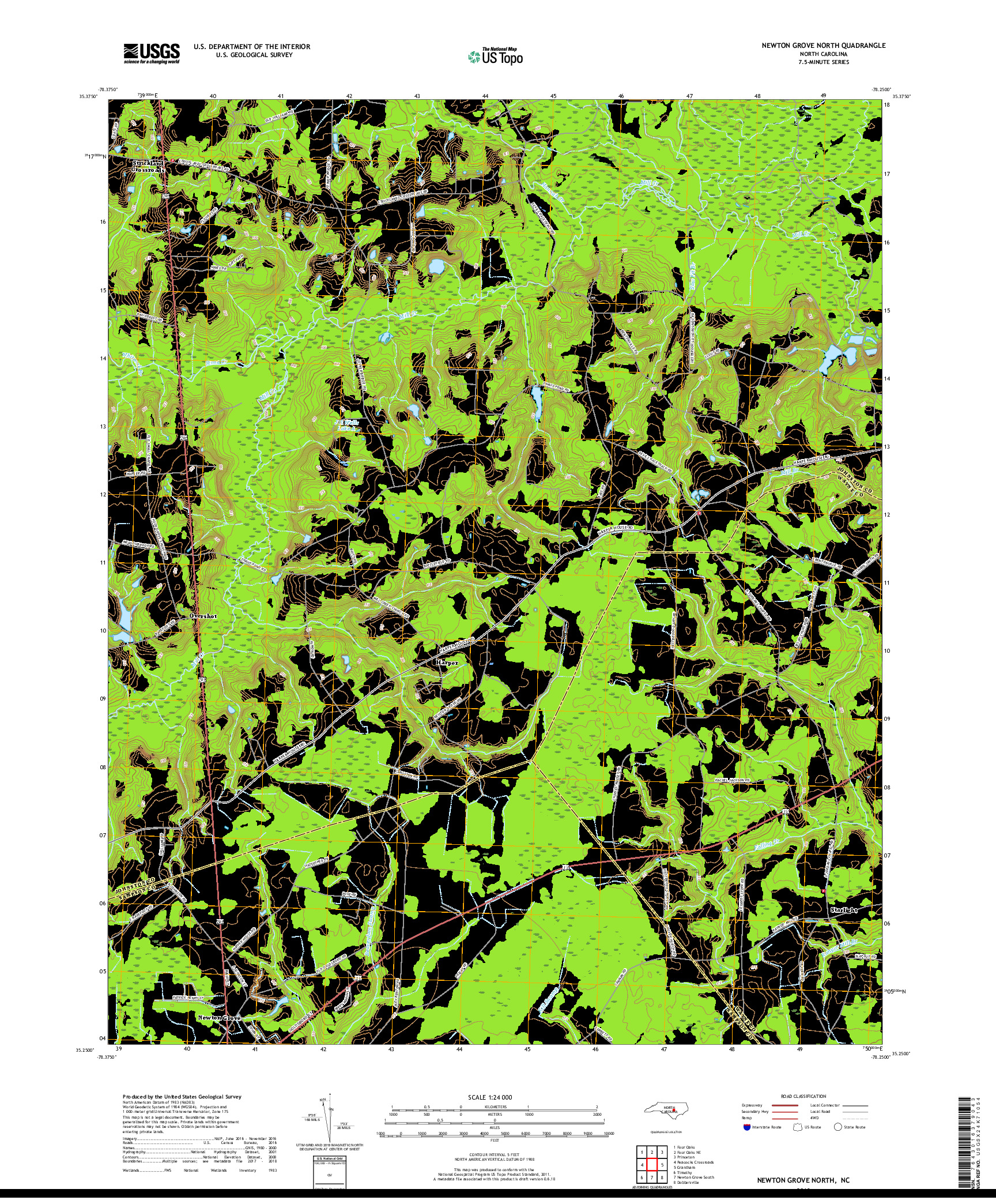 USGS US TOPO 7.5-MINUTE MAP FOR NEWTON GROVE NORTH, NC 2019