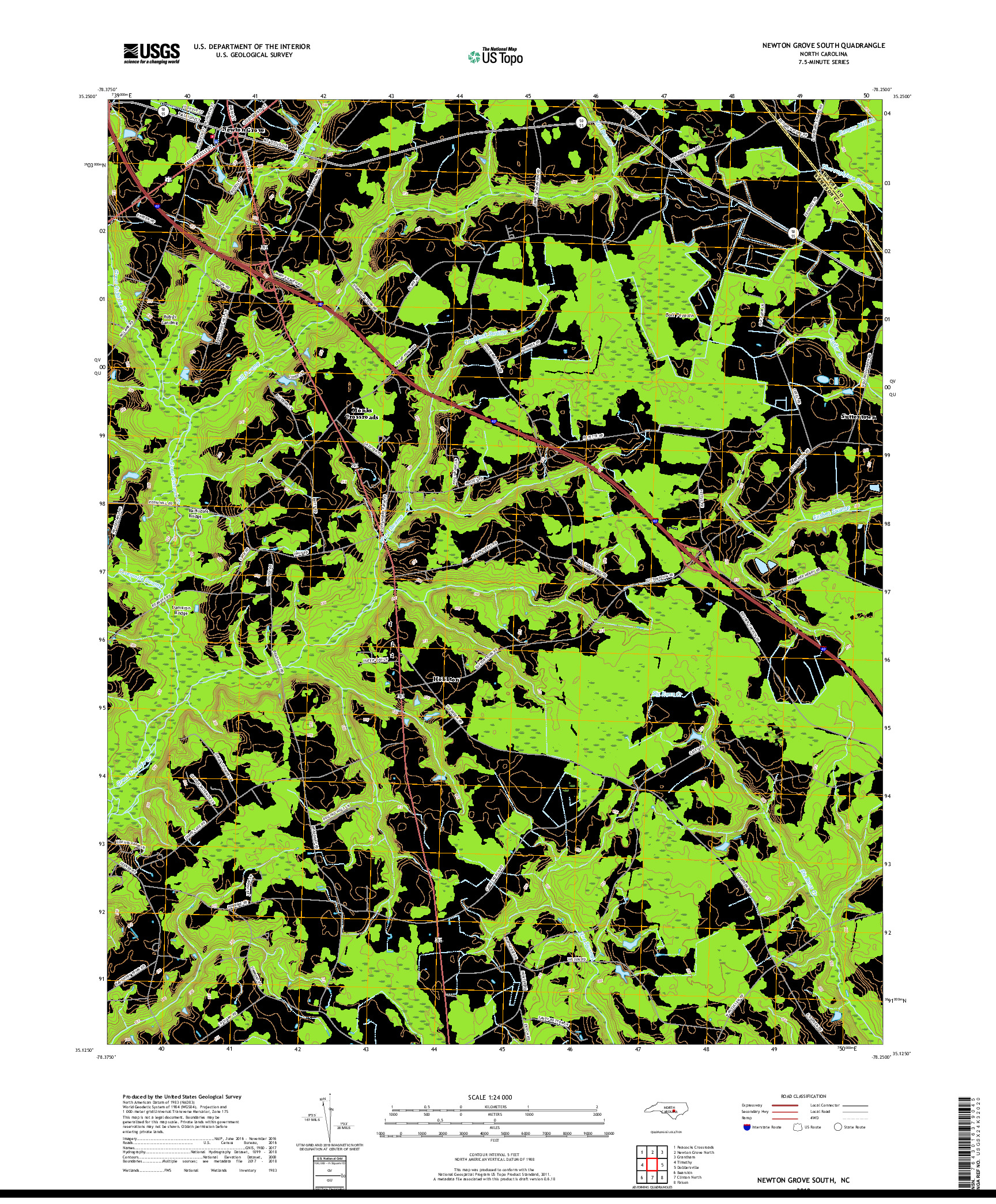 USGS US TOPO 7.5-MINUTE MAP FOR NEWTON GROVE SOUTH, NC 2019