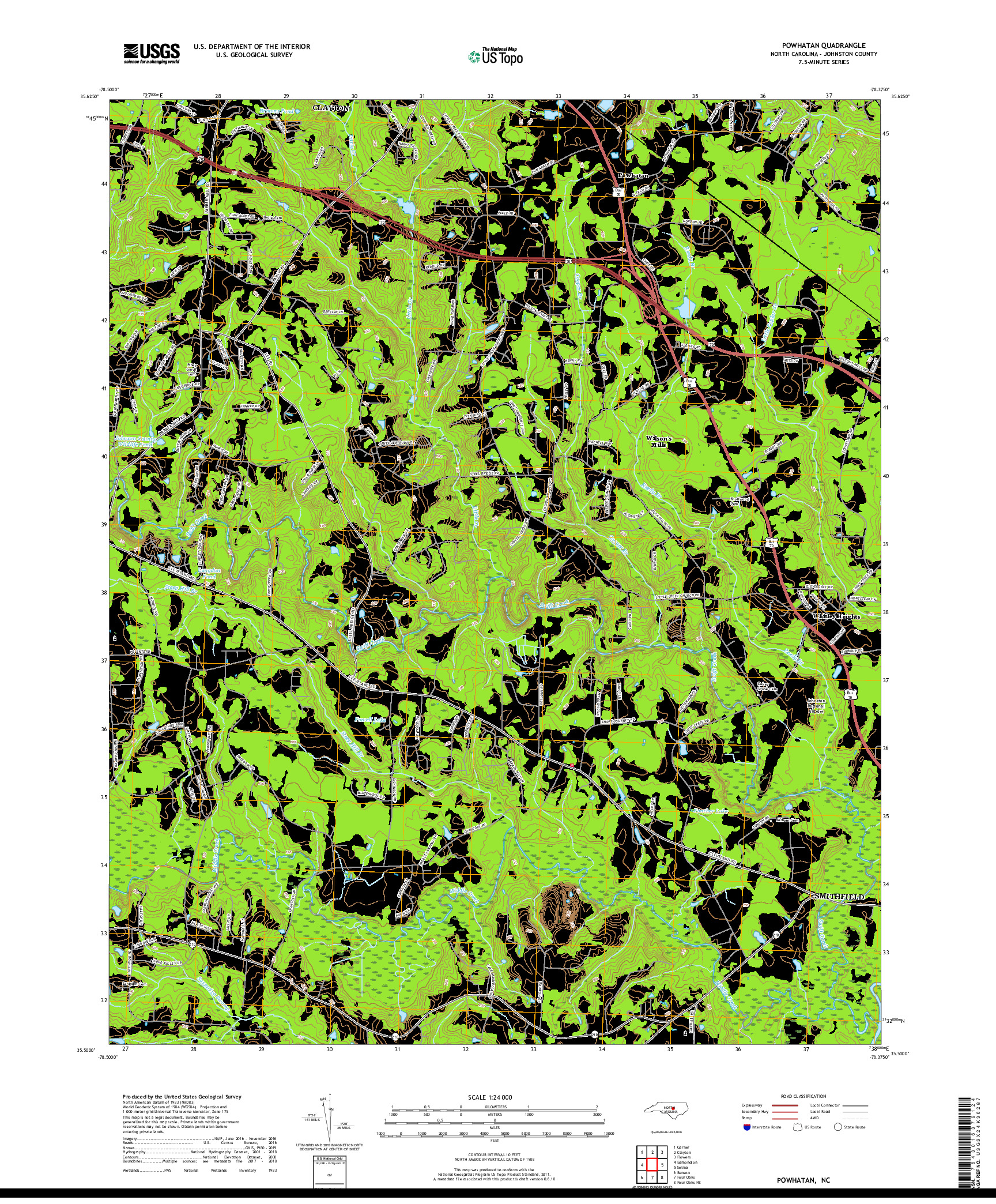 USGS US TOPO 7.5-MINUTE MAP FOR POWHATAN, NC 2019