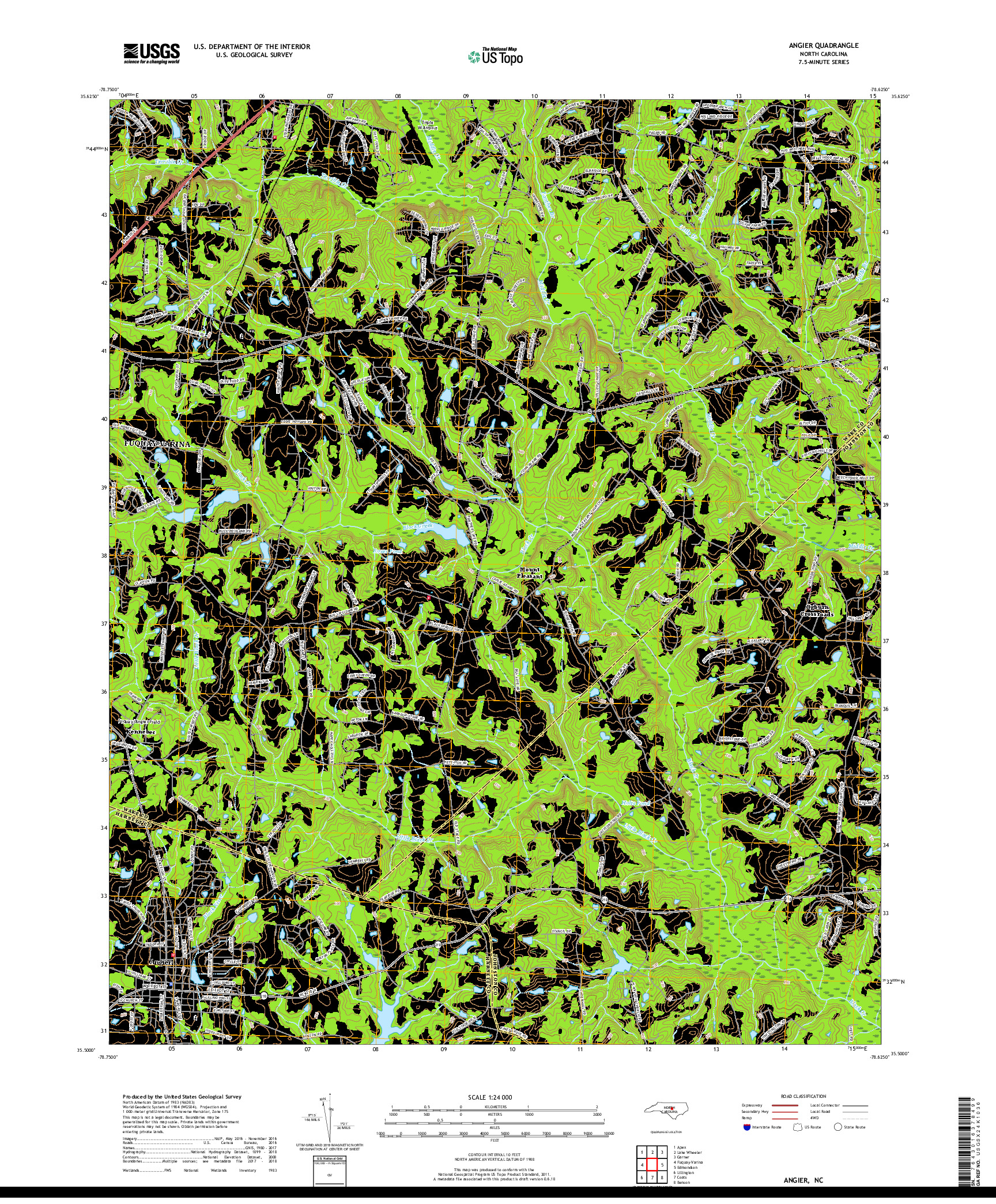 USGS US TOPO 7.5-MINUTE MAP FOR ANGIER, NC 2019