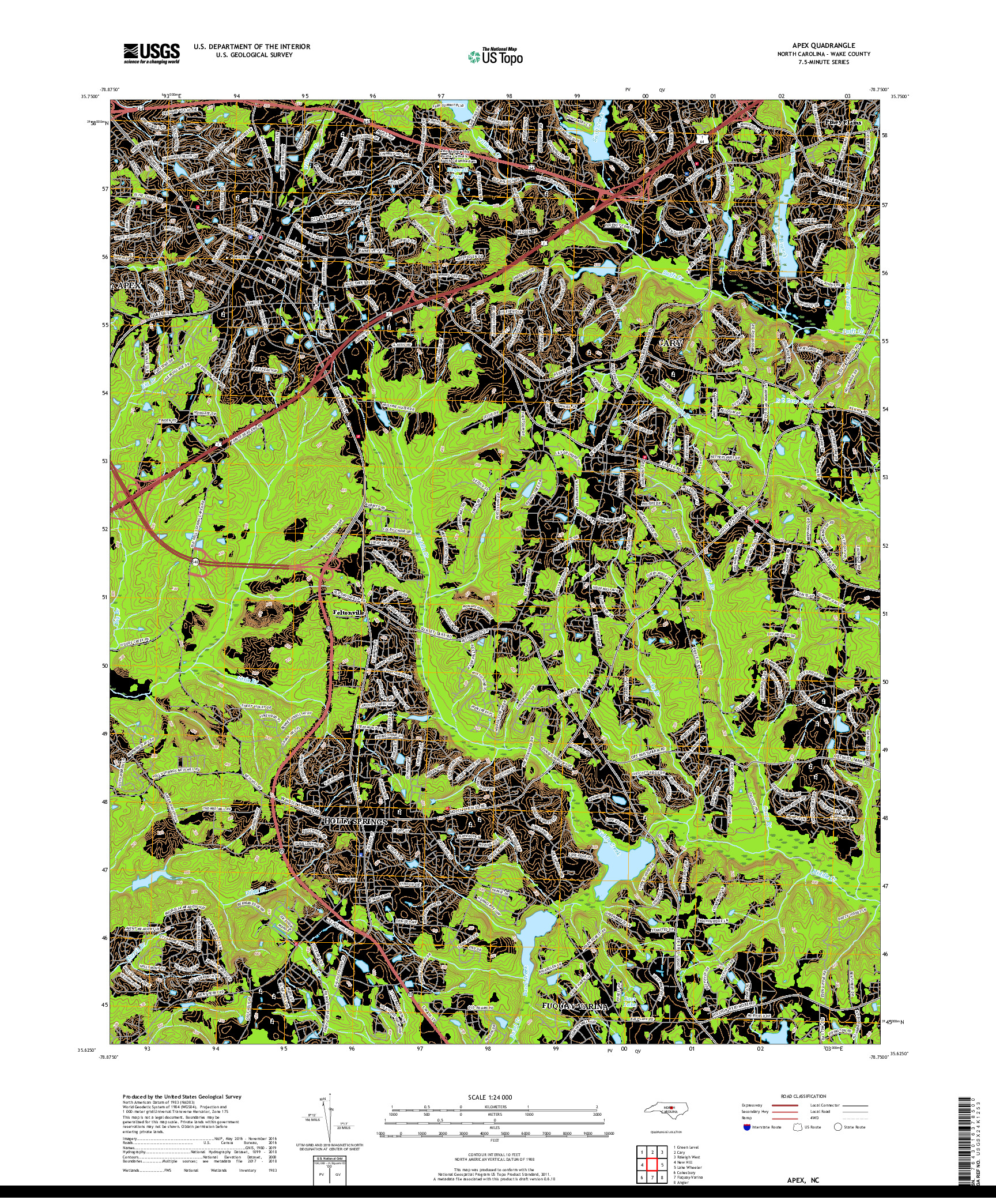 USGS US TOPO 7.5-MINUTE MAP FOR APEX, NC 2019