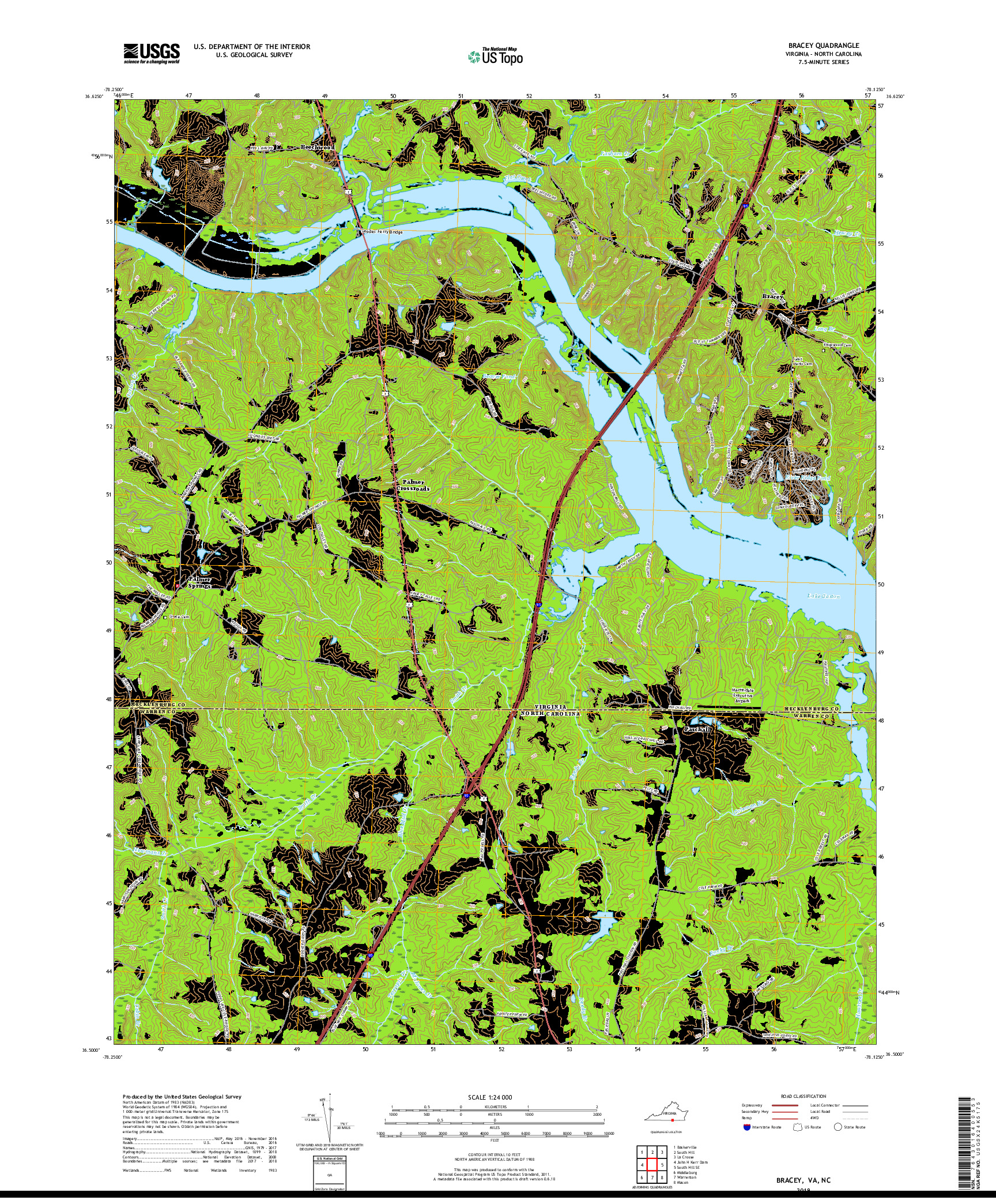 USGS US TOPO 7.5-MINUTE MAP FOR BRACEY, VA,NC 2019