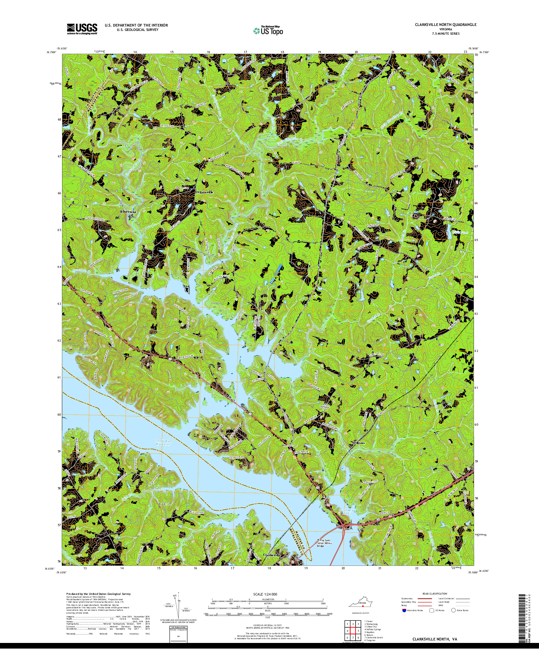USGS US TOPO 7.5-MINUTE MAP FOR CLARKSVILLE NORTH, VA 2019