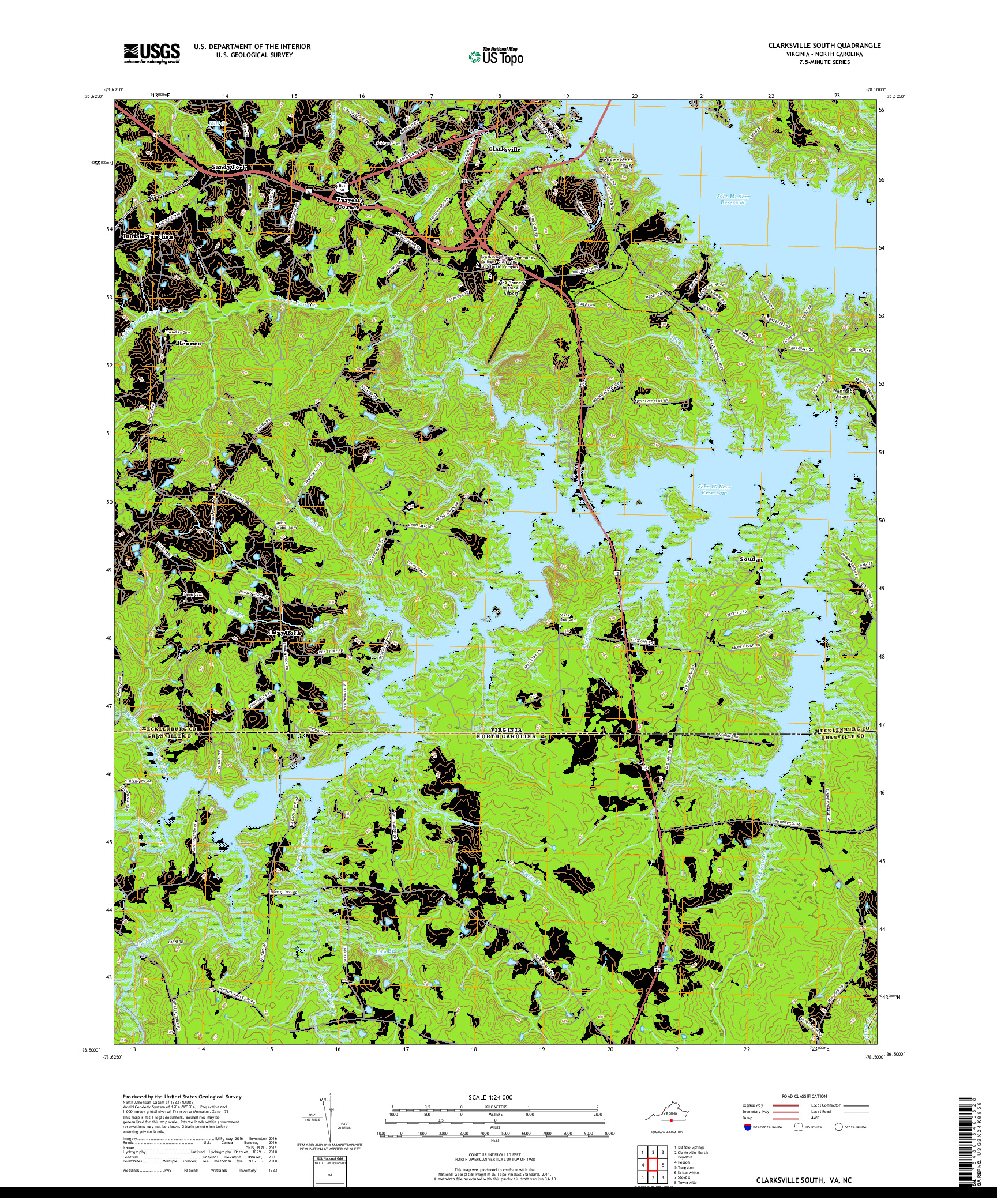 USGS US TOPO 7.5-MINUTE MAP FOR CLARKSVILLE SOUTH, VA,NC 2019