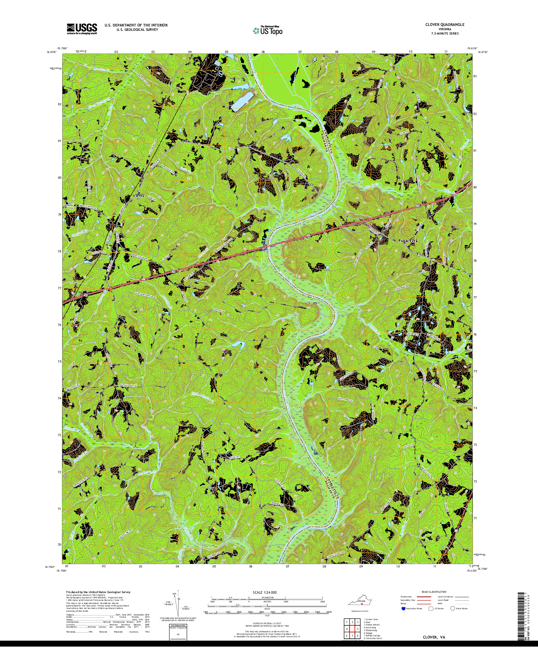 USGS US TOPO 7.5-MINUTE MAP FOR CLOVER, VA 2019