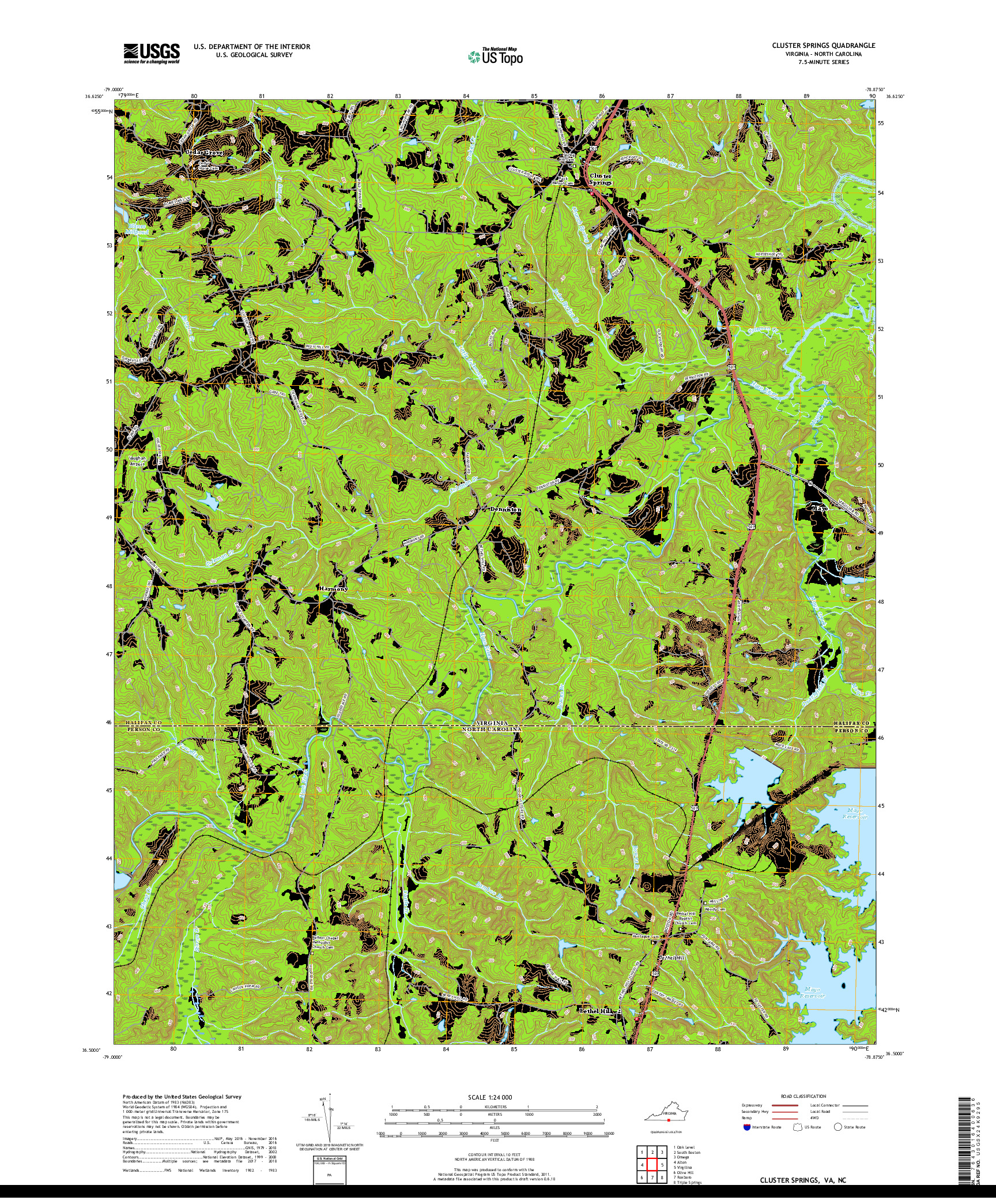 USGS US TOPO 7.5-MINUTE MAP FOR CLUSTER SPRINGS, VA,NC 2019