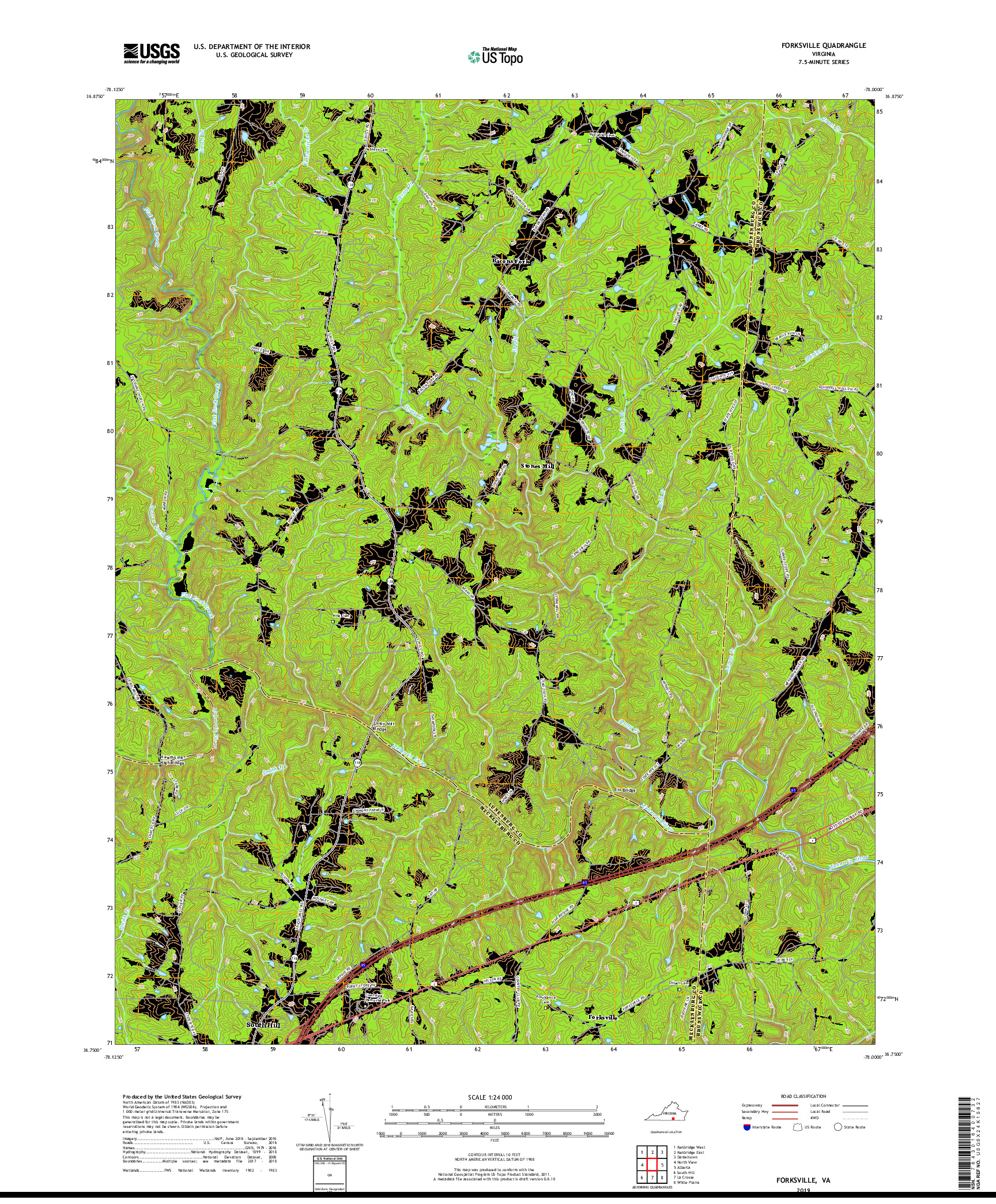 USGS US TOPO 7.5-MINUTE MAP FOR FORKSVILLE, VA 2019