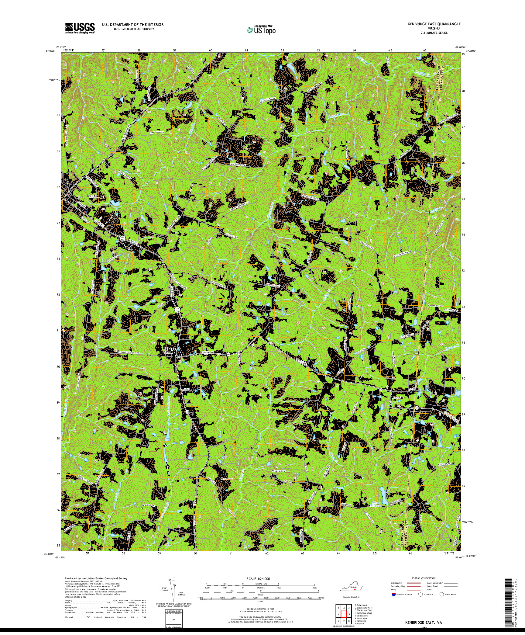 USGS US TOPO 7.5-MINUTE MAP FOR KENBRIDGE EAST, VA 2019