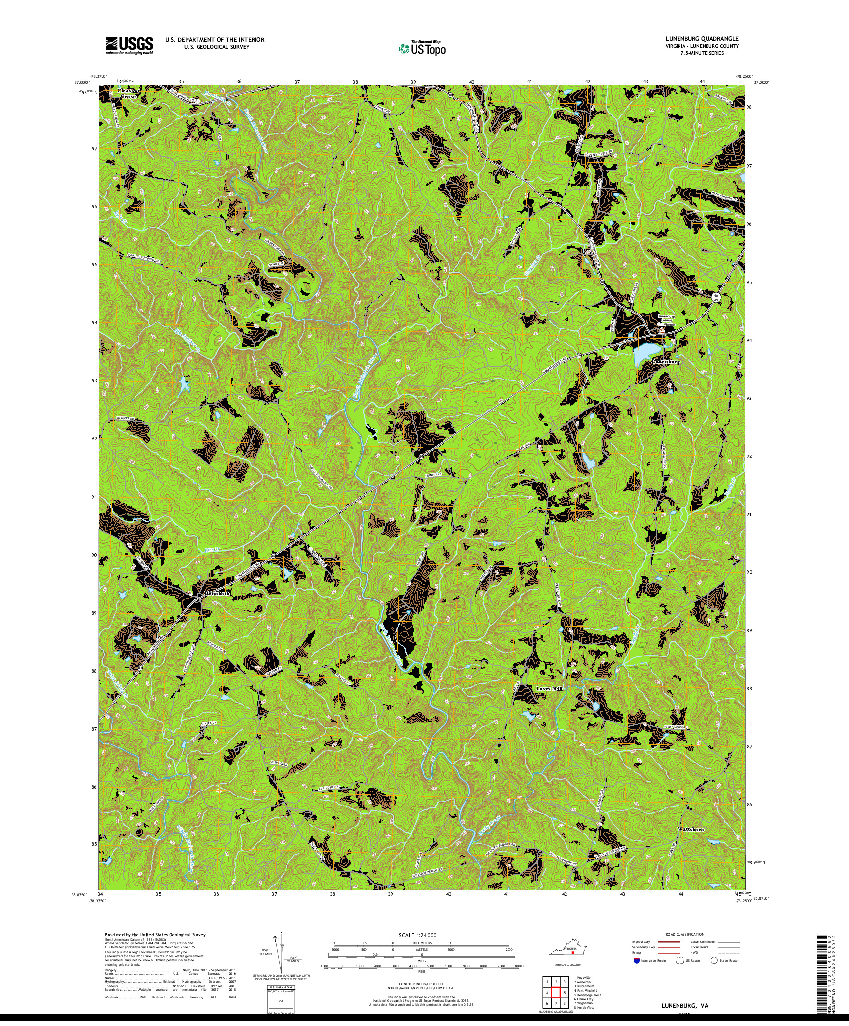 USGS US TOPO 7.5-MINUTE MAP FOR LUNENBURG, VA 2019