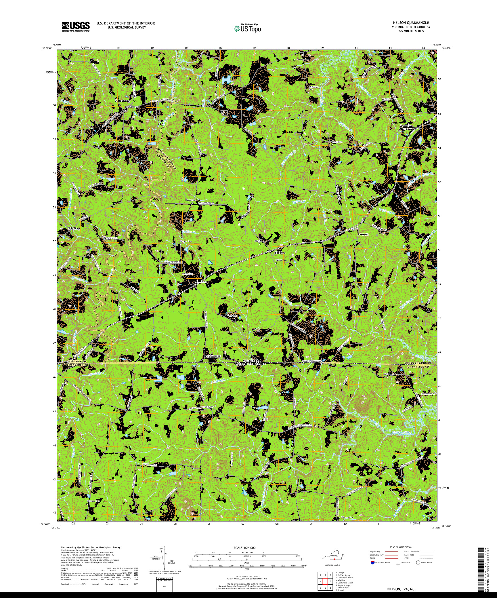 USGS US TOPO 7.5-MINUTE MAP FOR NELSON, VA,NC 2019