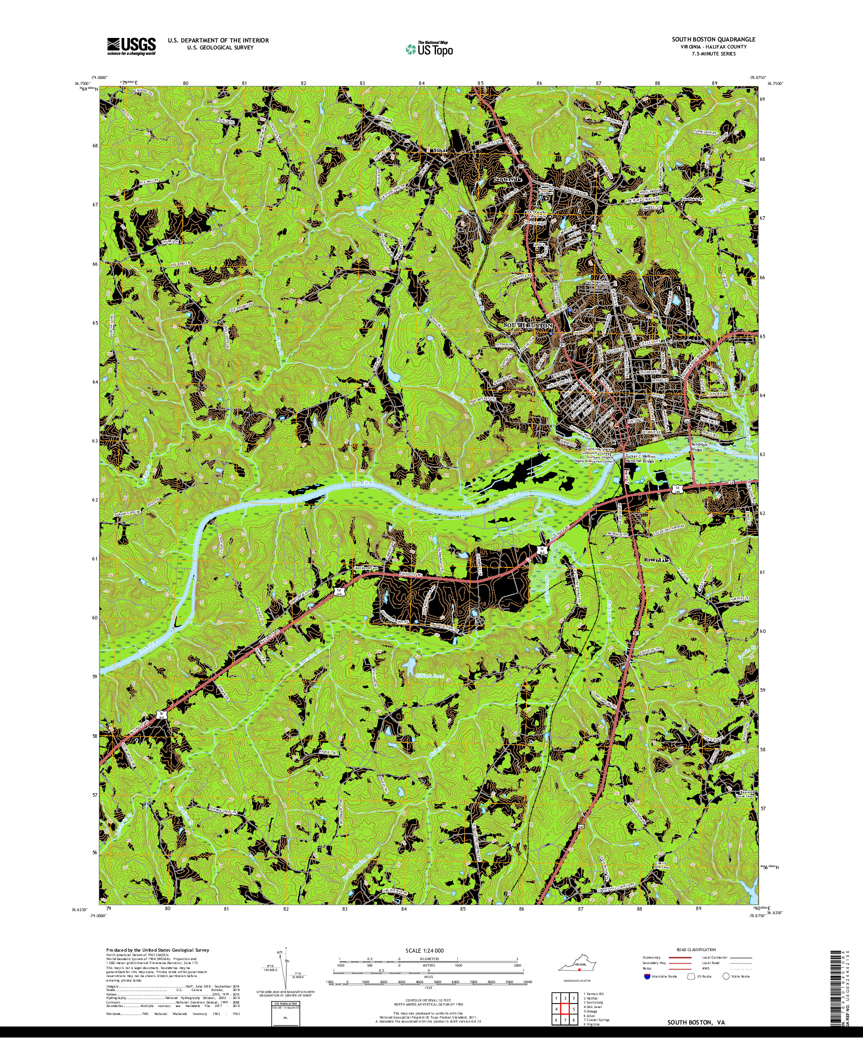 USGS US TOPO 7.5-MINUTE MAP FOR SOUTH BOSTON, VA 2019